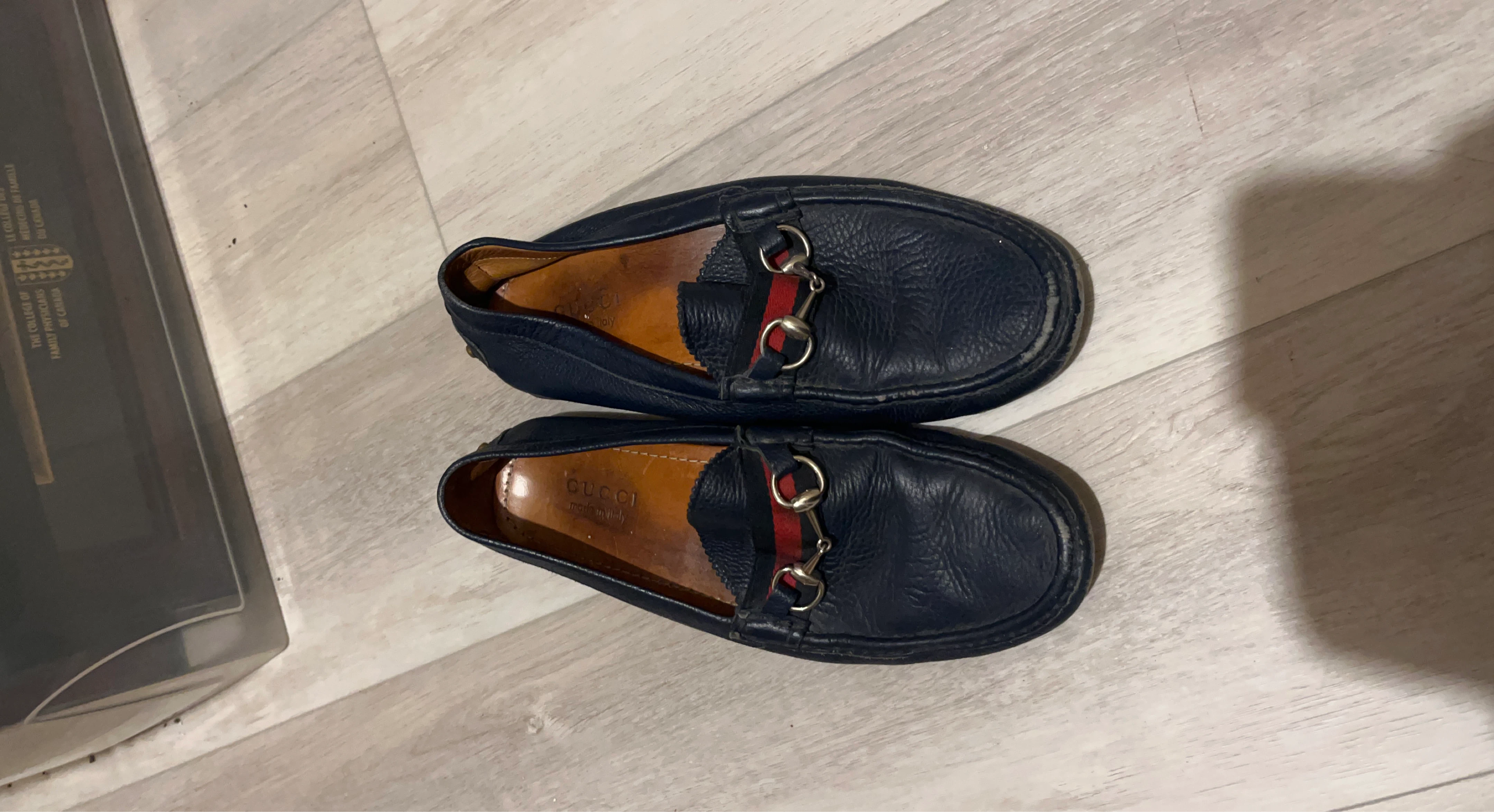 Gucci Navy Leather Horsebit Loafers