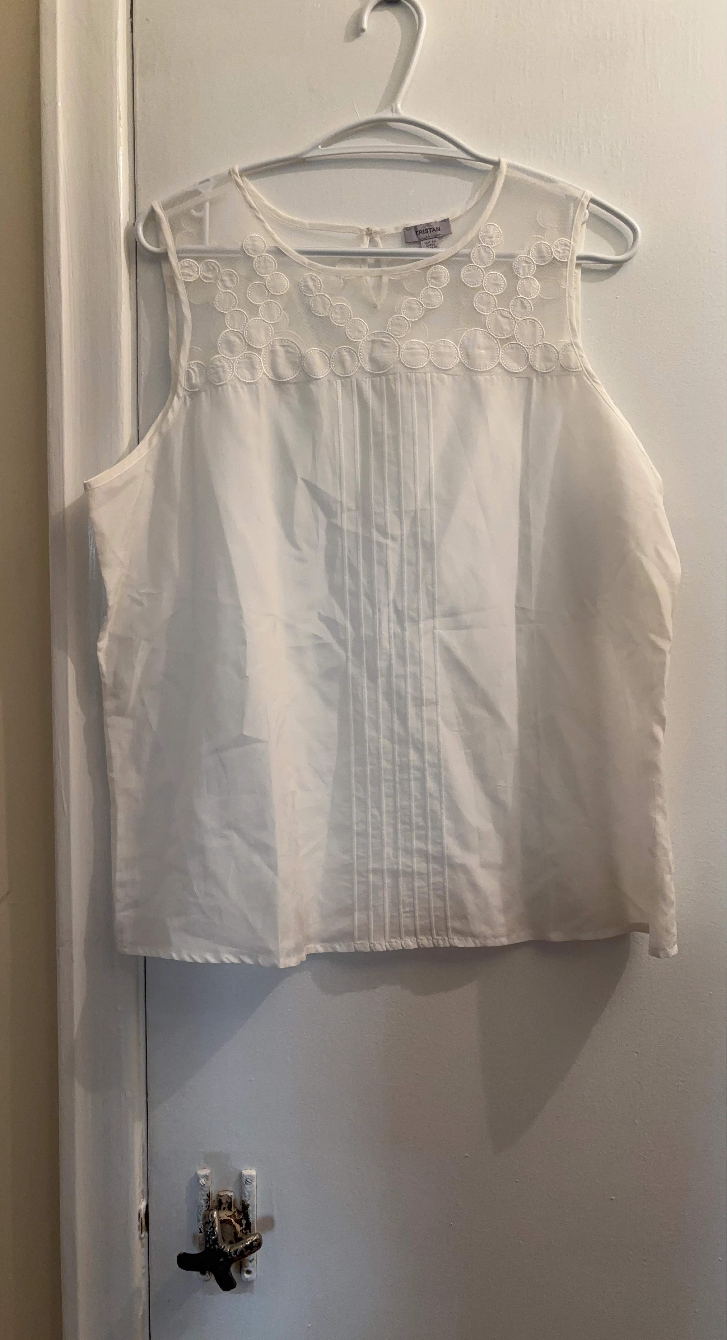 Tristan White Sheer Embroidered Tank Top