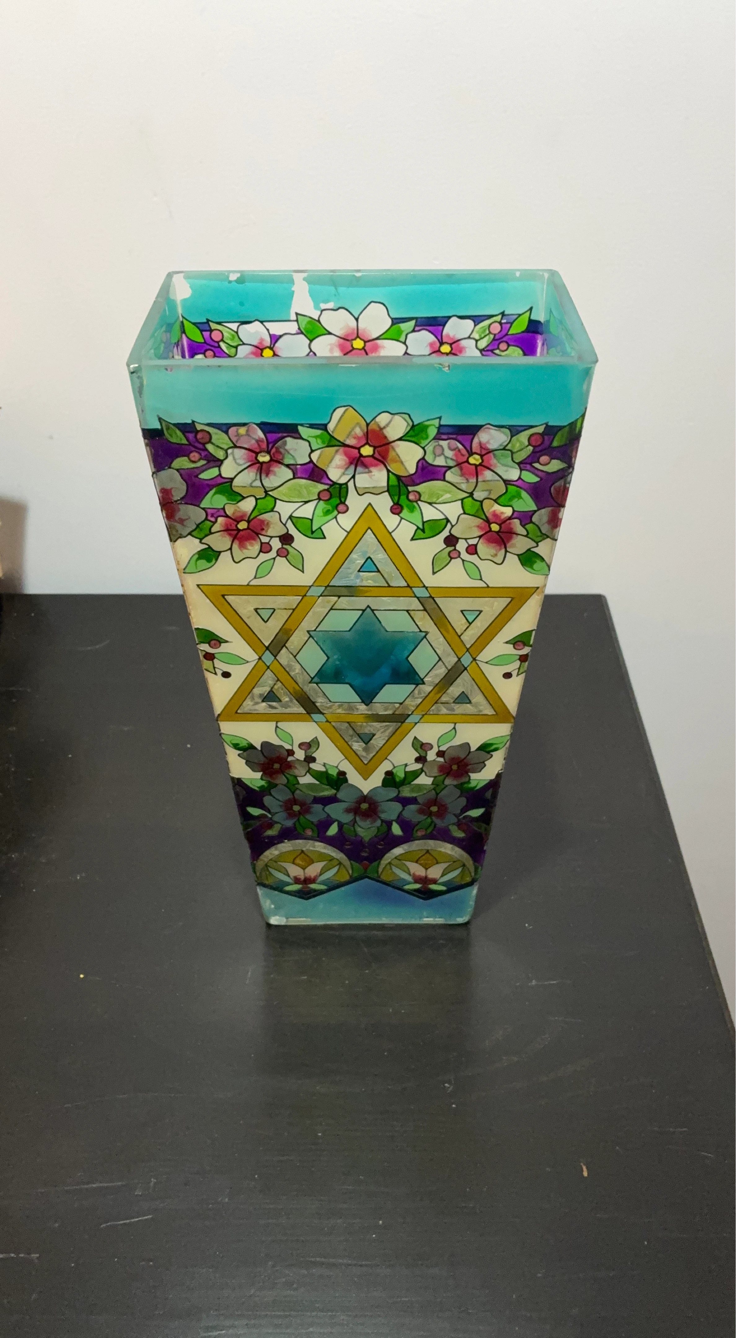 Decorative Vase with Floral and Star of David Design