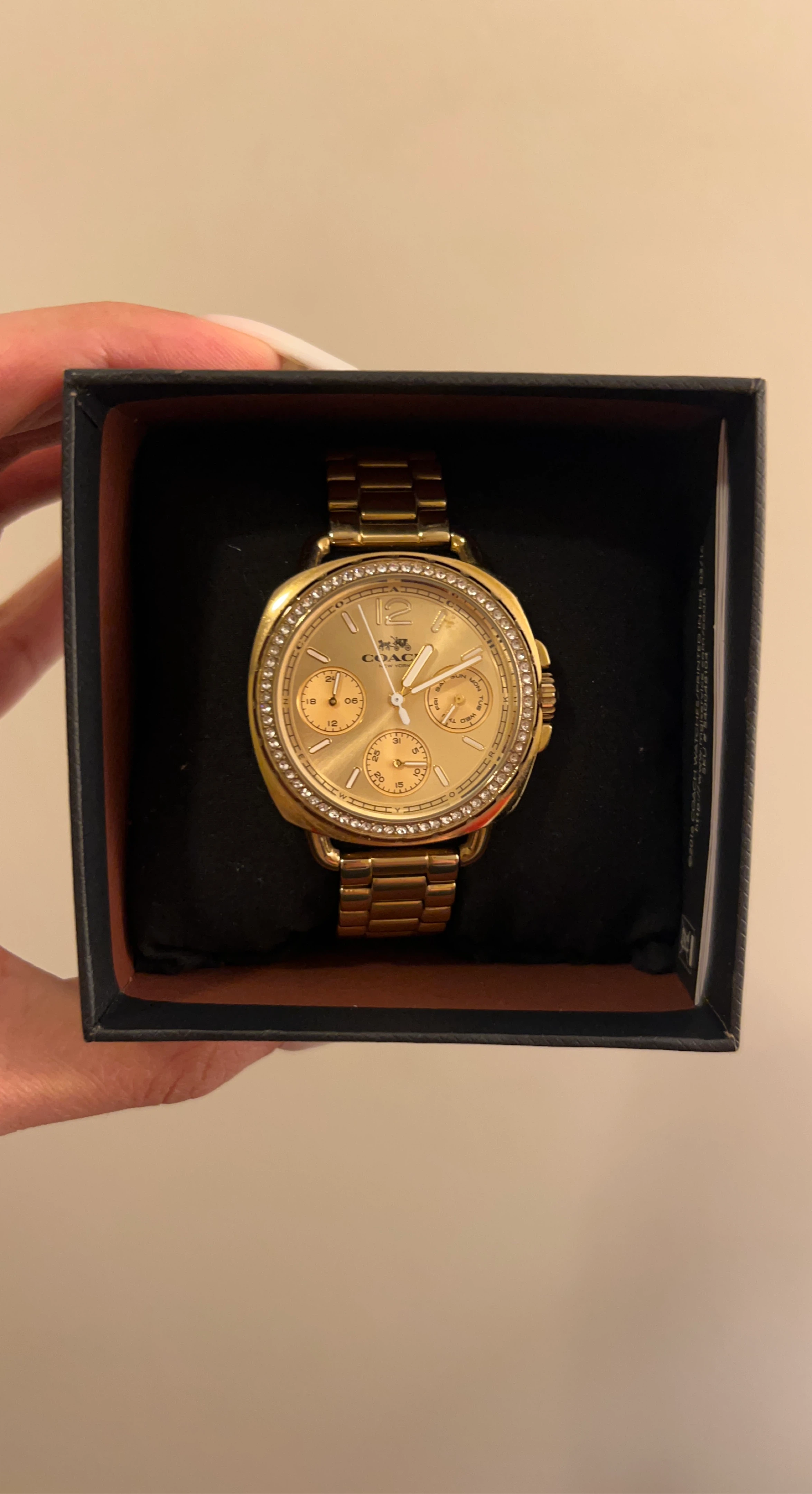 Coach Gold Chronograph Watch with Crystal Bezel