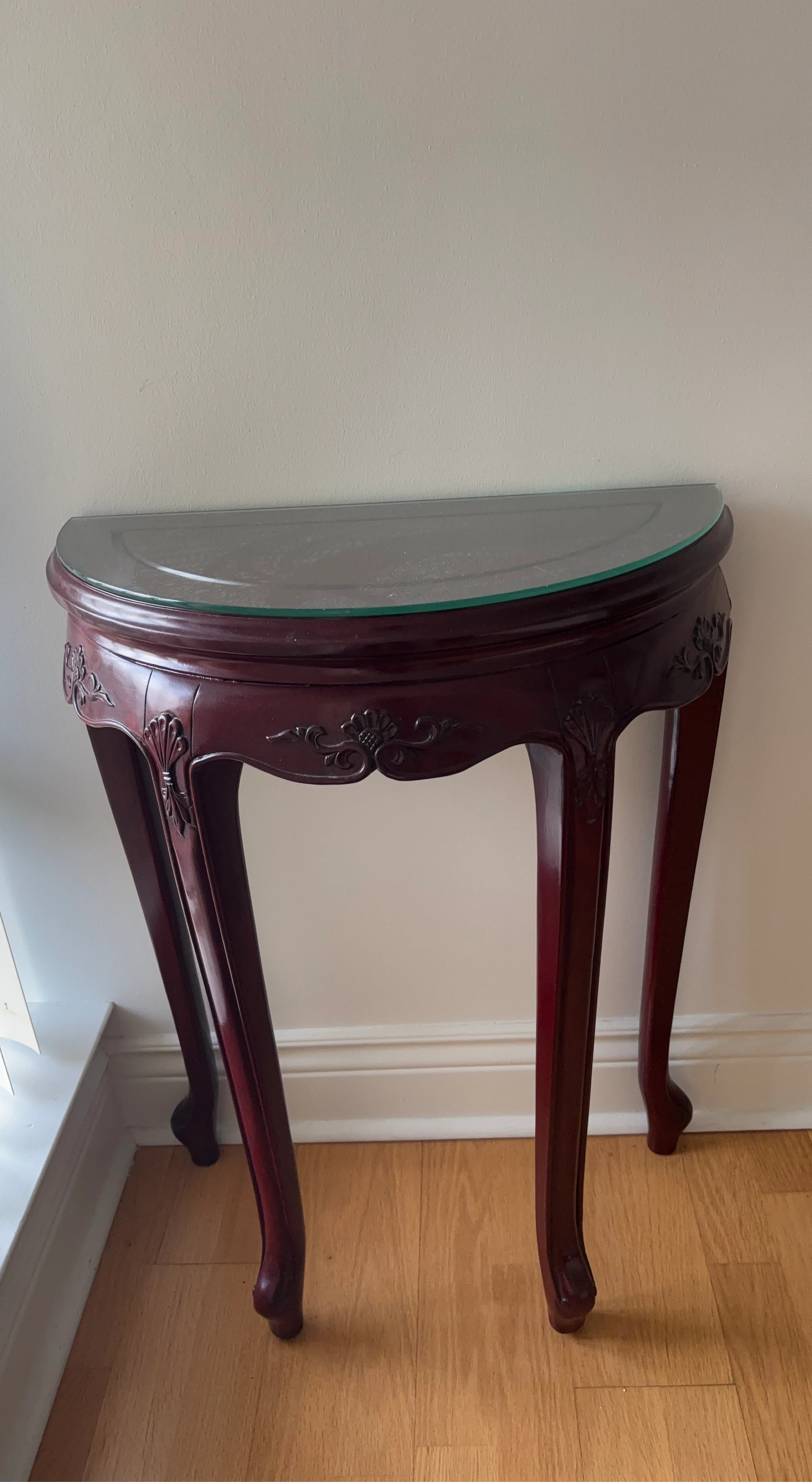 Dark Wood Console Table with Glass Top