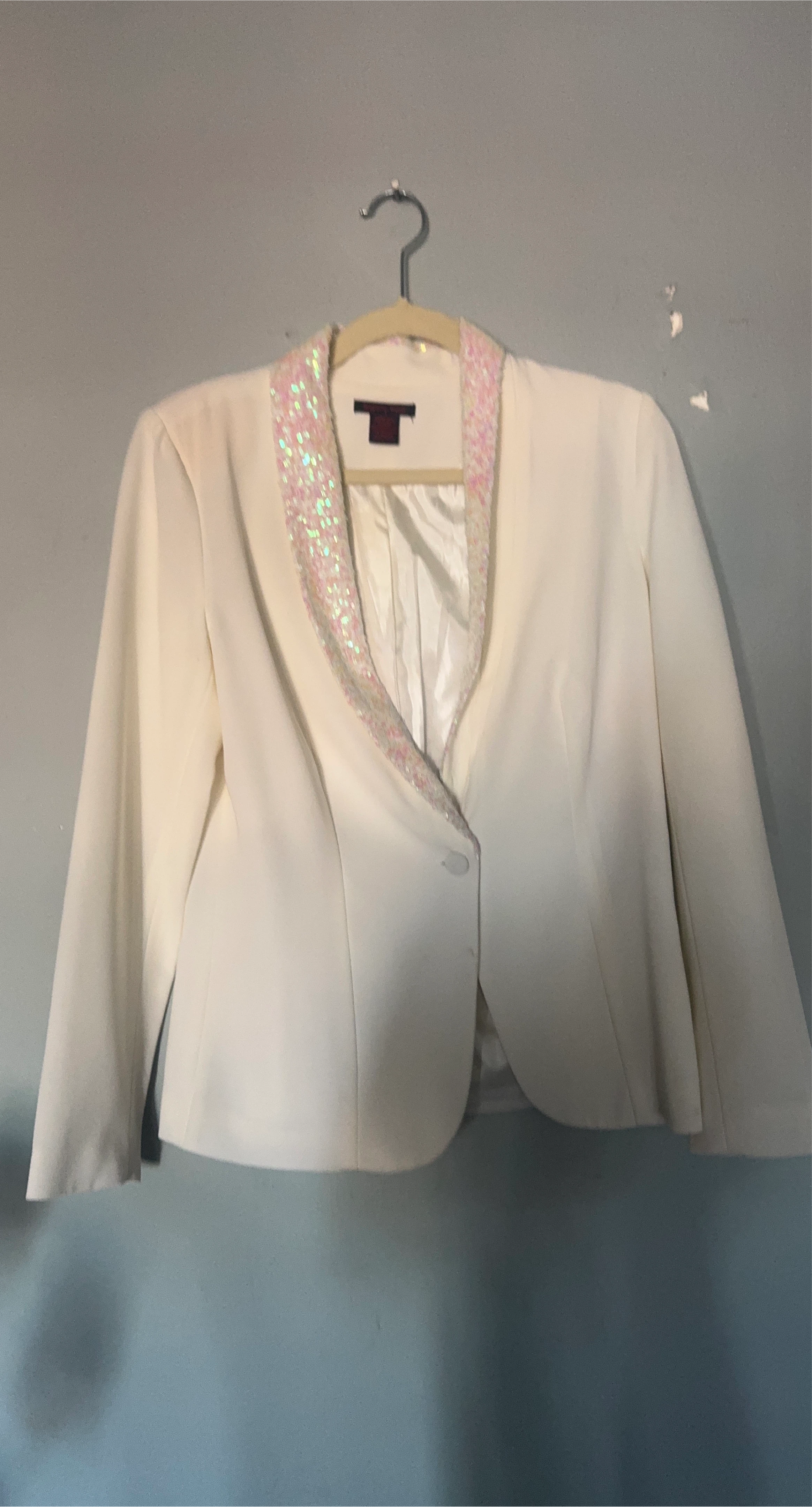 Cream Sequin Collar Blazer