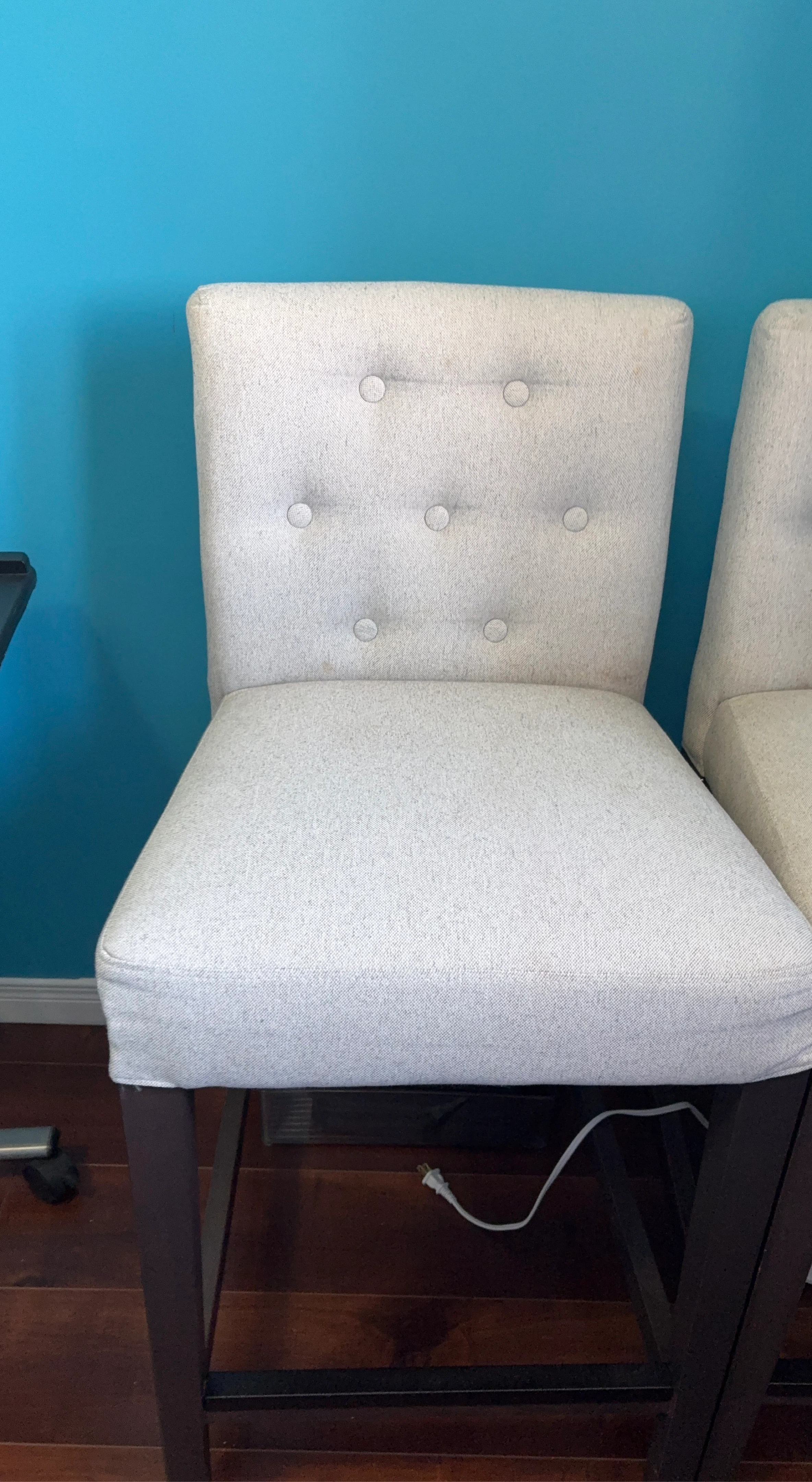Tufted Back Bar Stool - Light Grey Fabric
