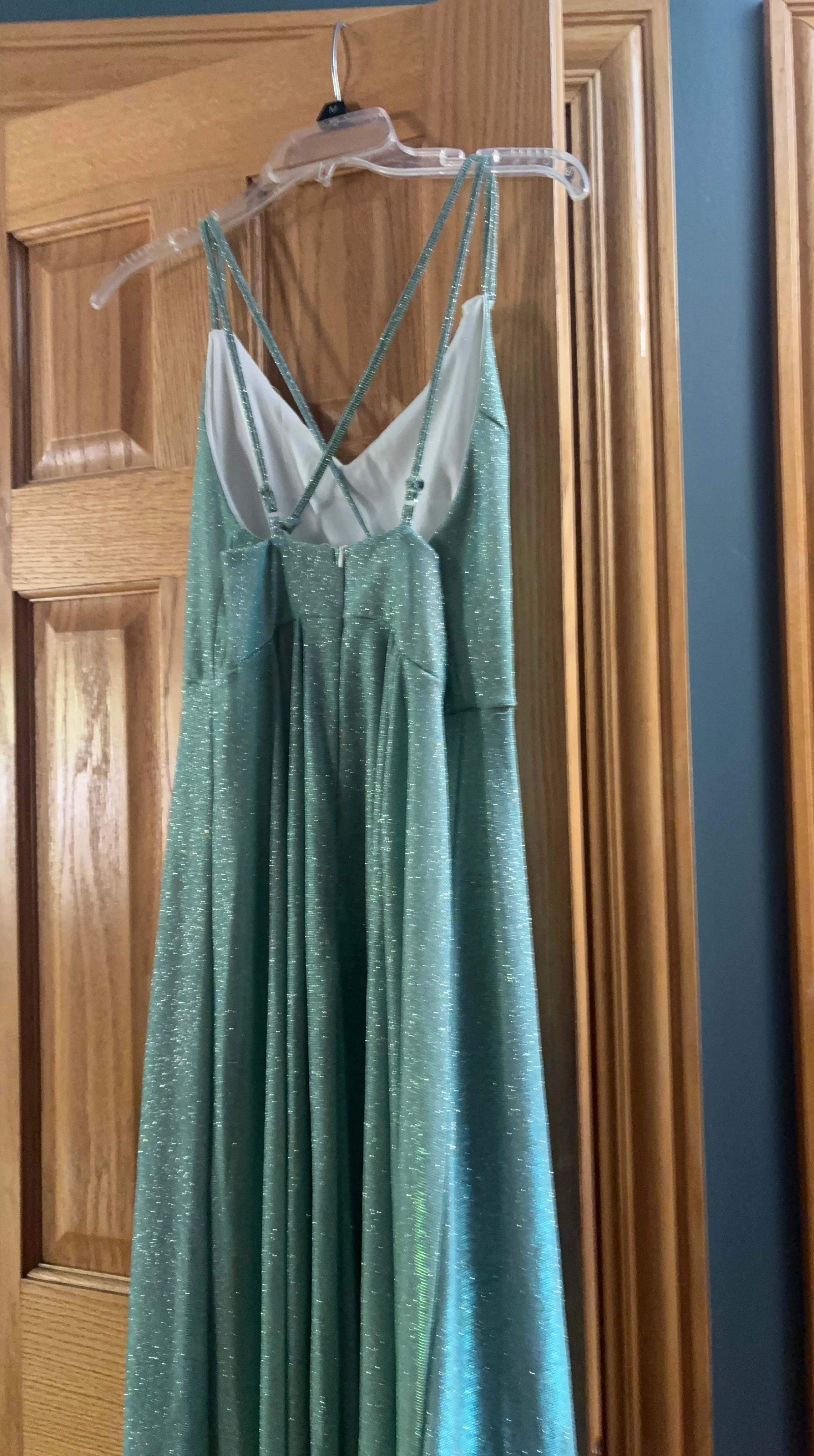 Sparkly Green Spaghetti Strap Maxi Dress