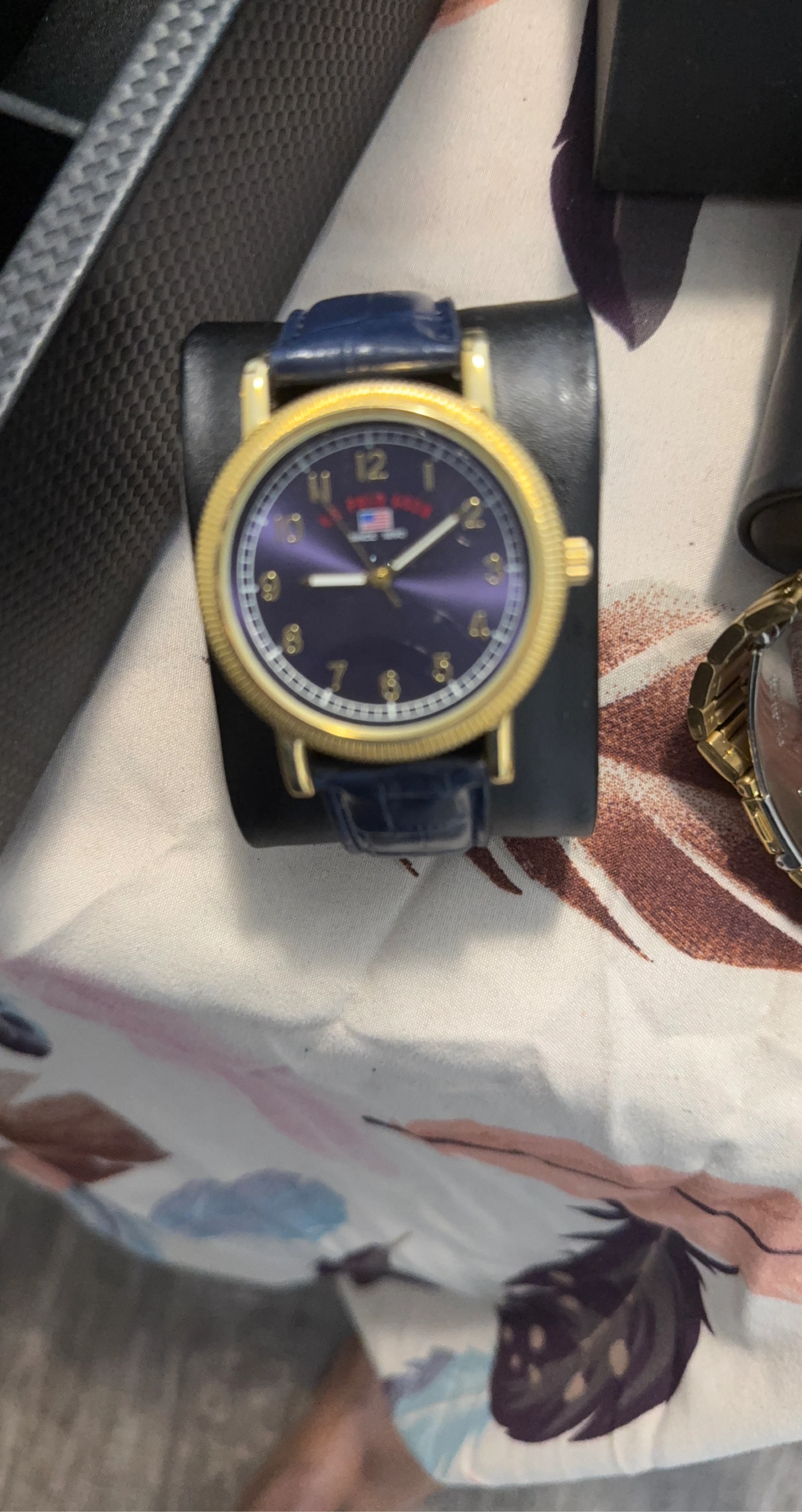 Men's Gold Tone Watch with Blue Leather Band