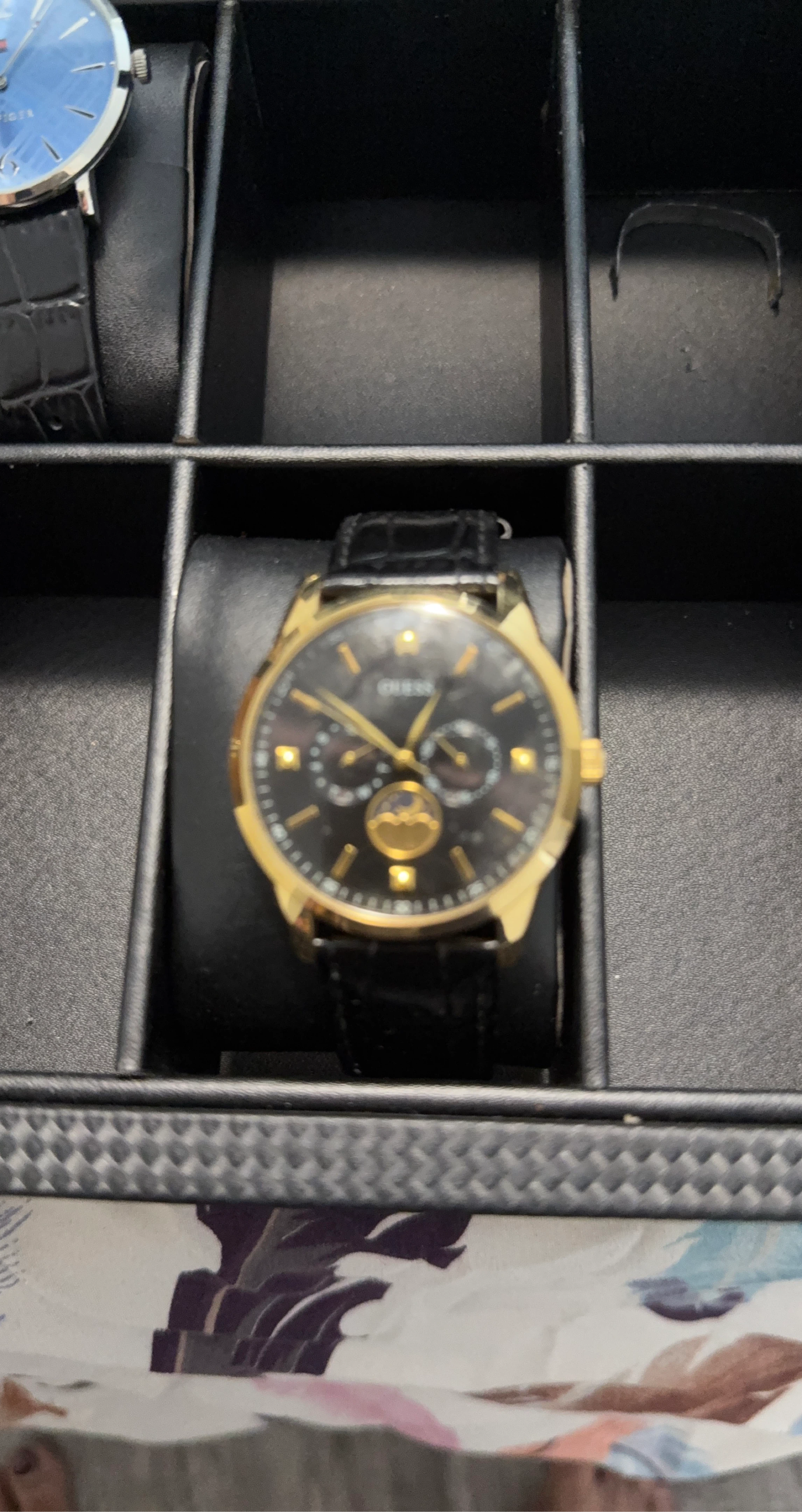 Guess Gold Tone Black Band Watch