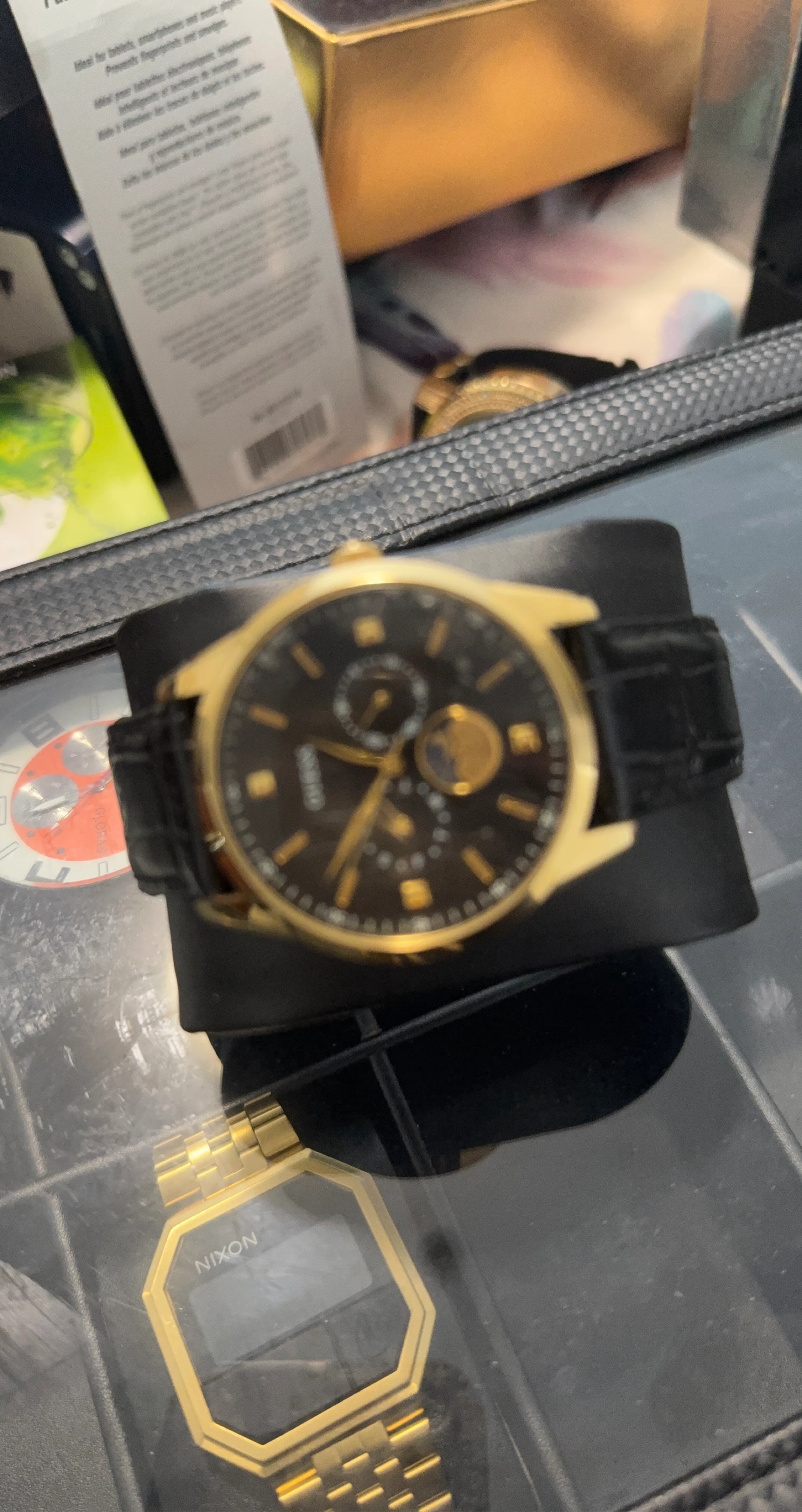 Guess Watch Gold Tone Black Strap