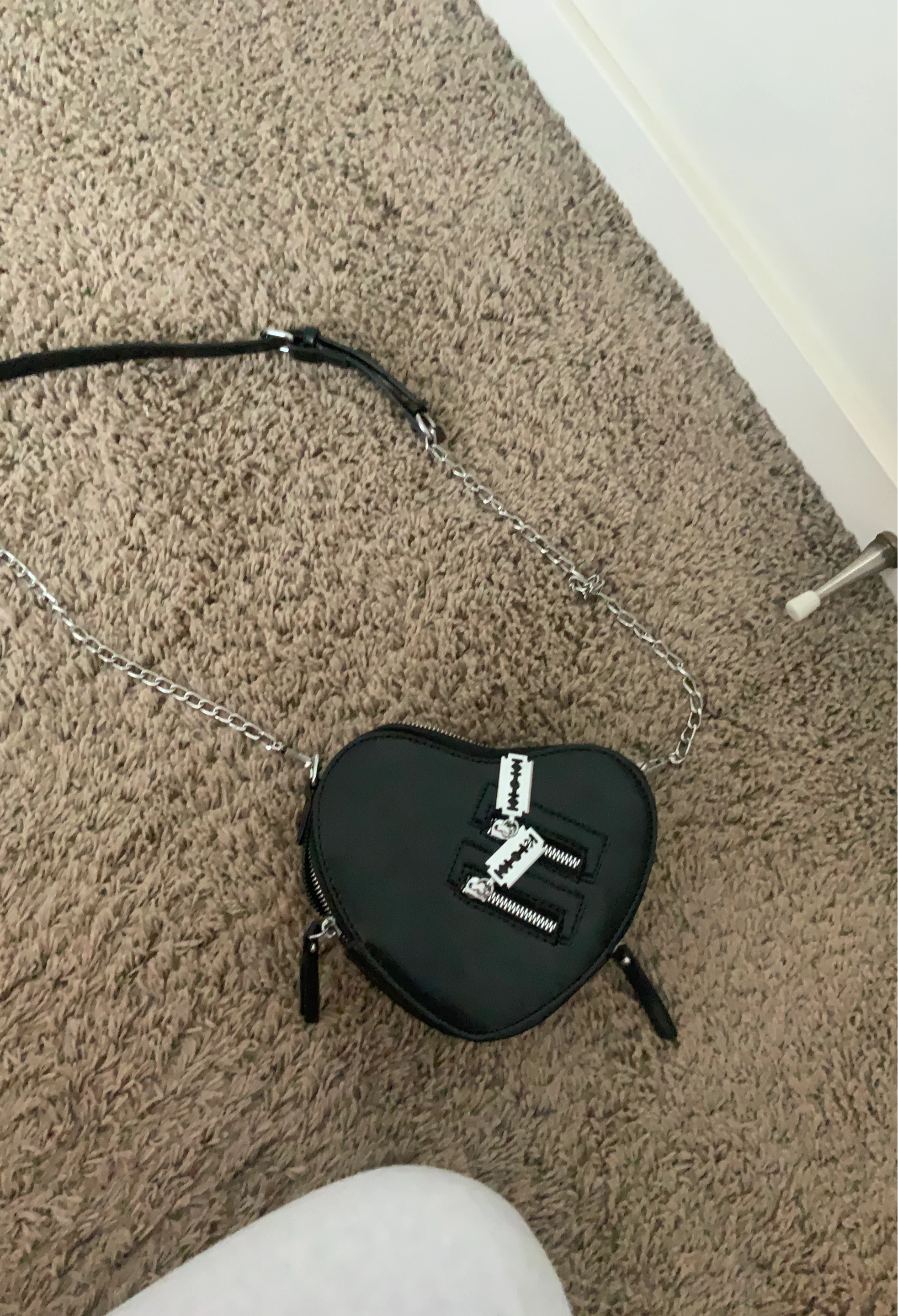 Black Heart Shaped Bag with Razor Blade Zipper Pulls