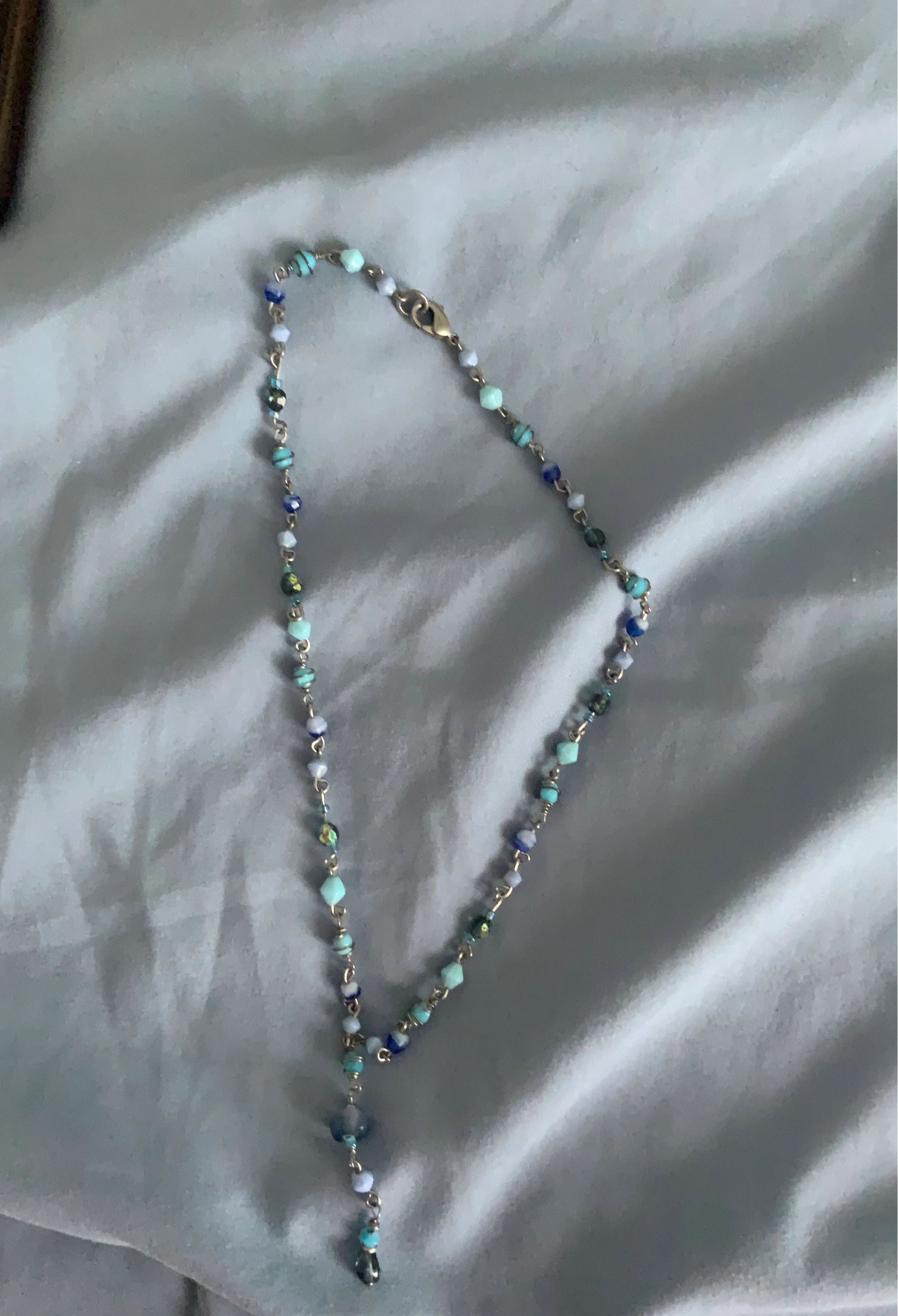 Beaded Necklace with Blue and Green Tones