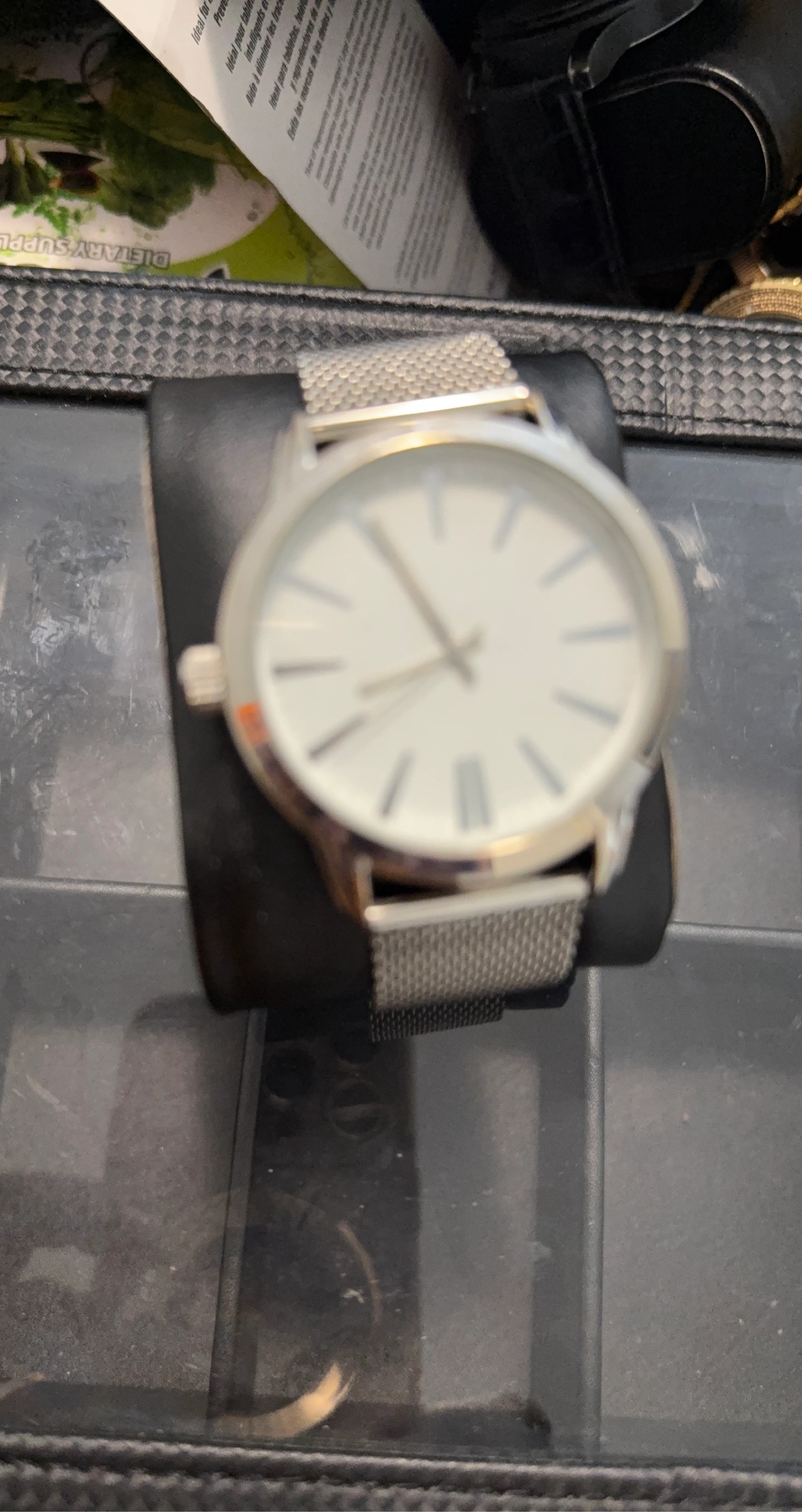 White Dial Watch with Mesh Band