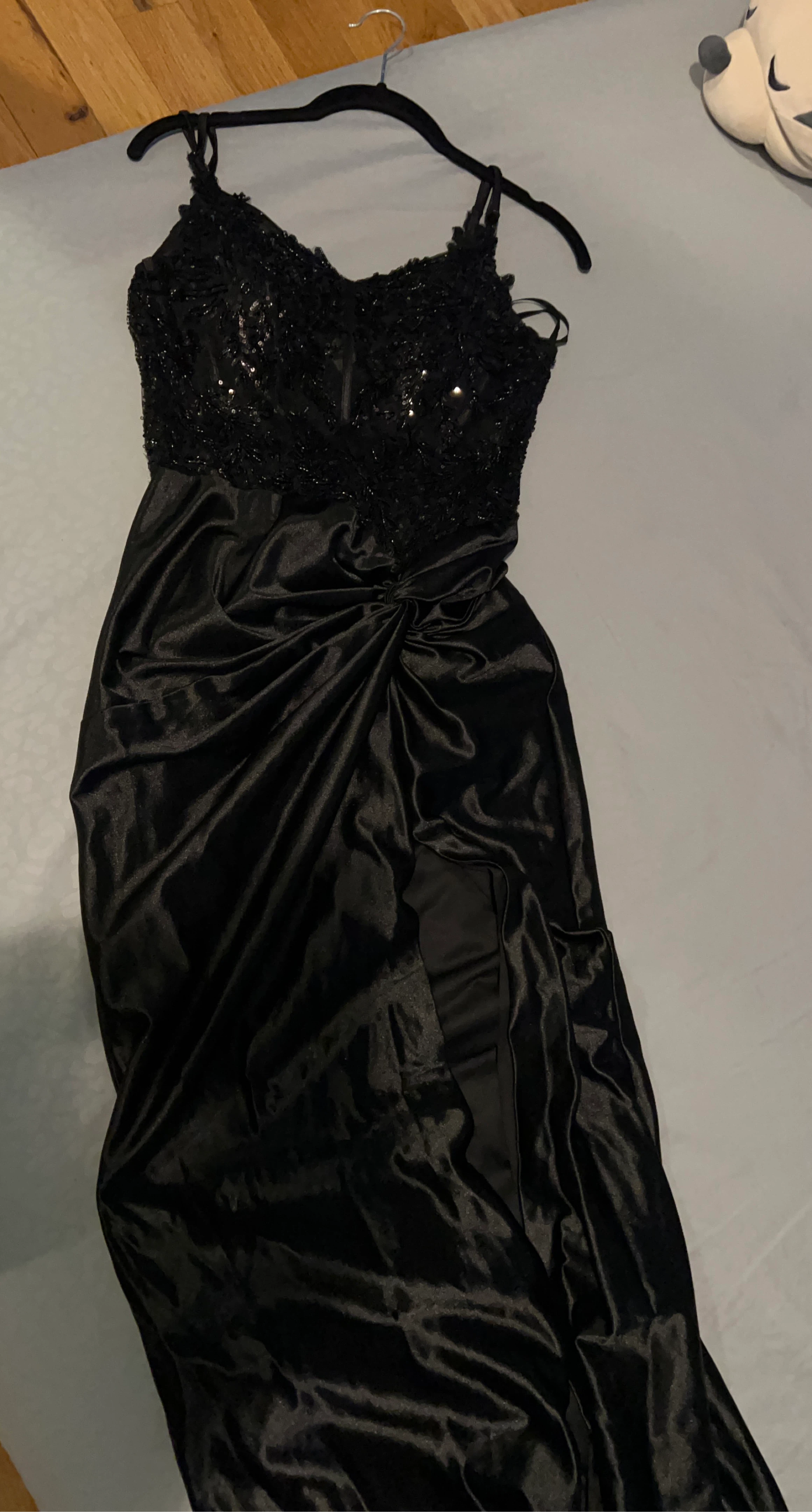 Black Beaded Lace Gown with High Slit