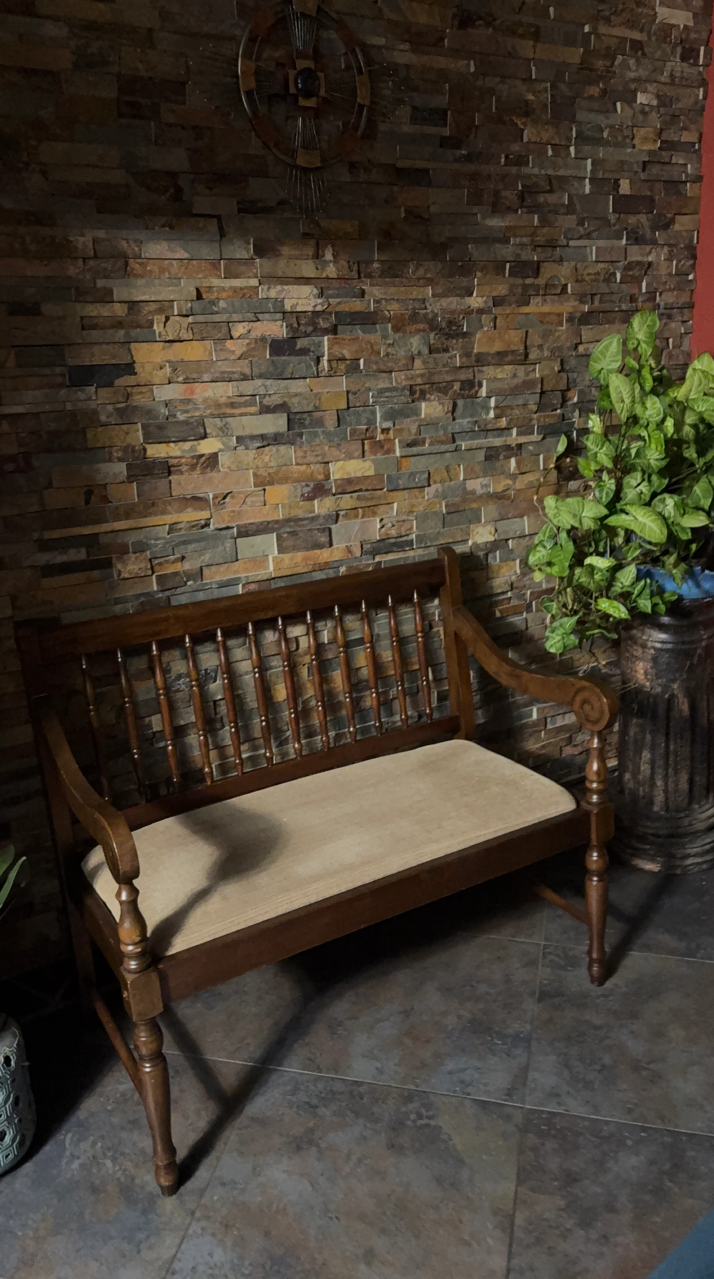 Wooden Bench with Padded Seat