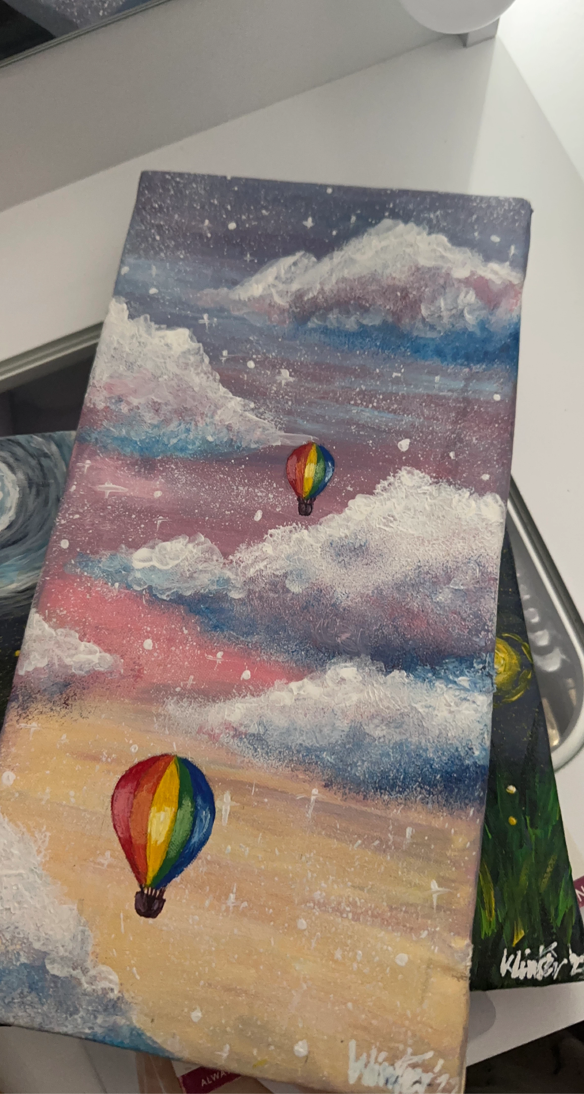 Acrylic Paintings - Hot Air Balloons & Fireflies