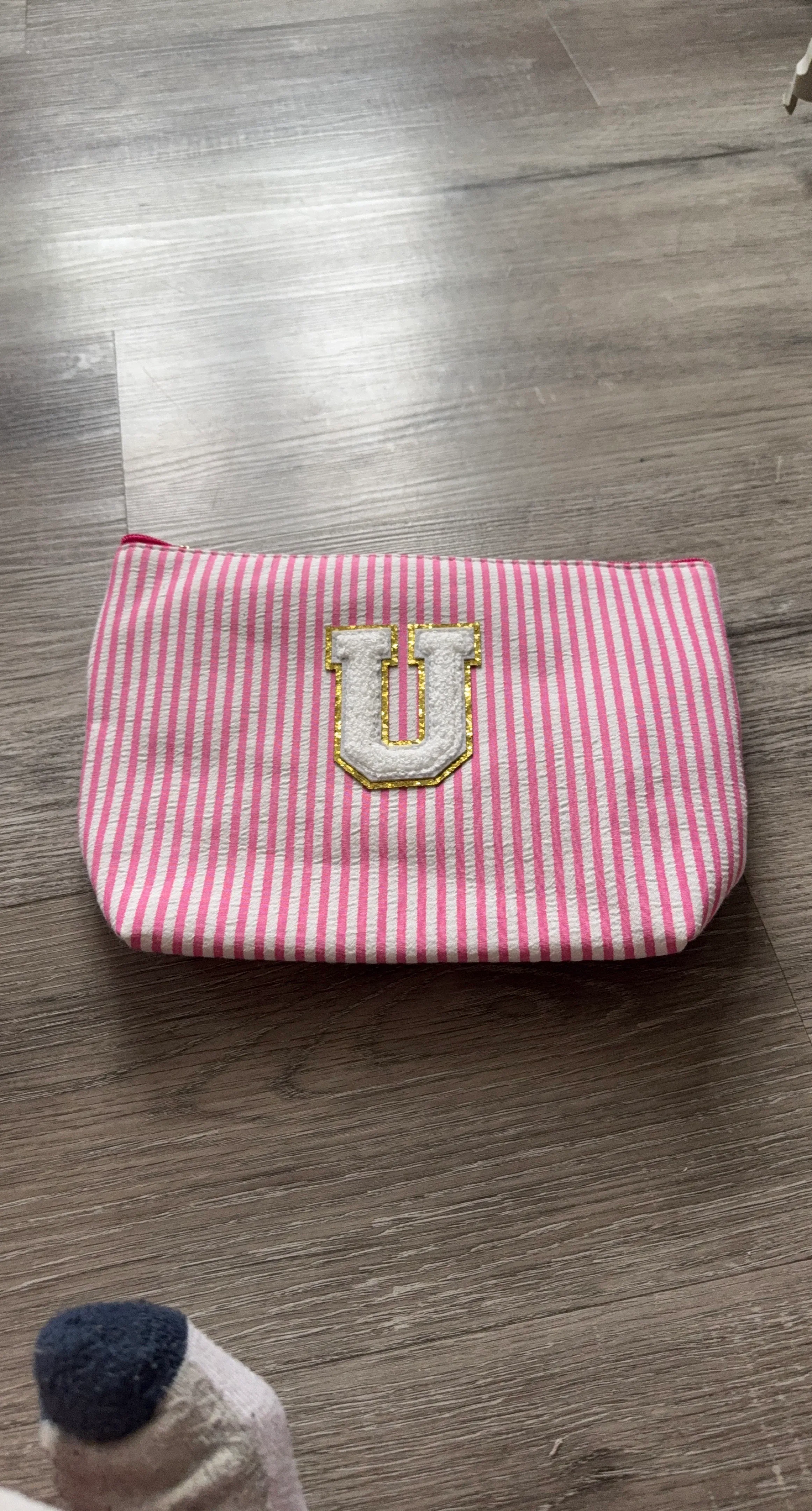 Pink and White Striped Pouch with "U" Patch