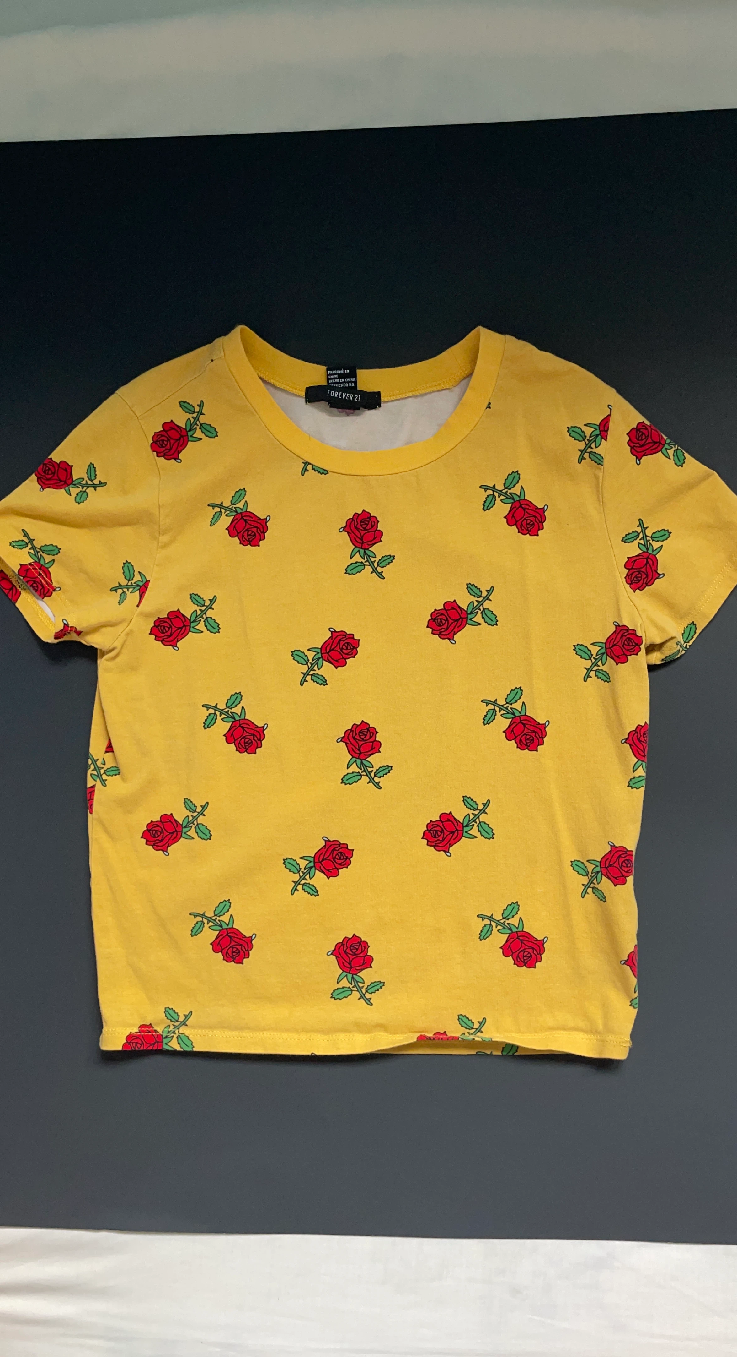 Forever 21 Yellow Rose Print T-Shirt
