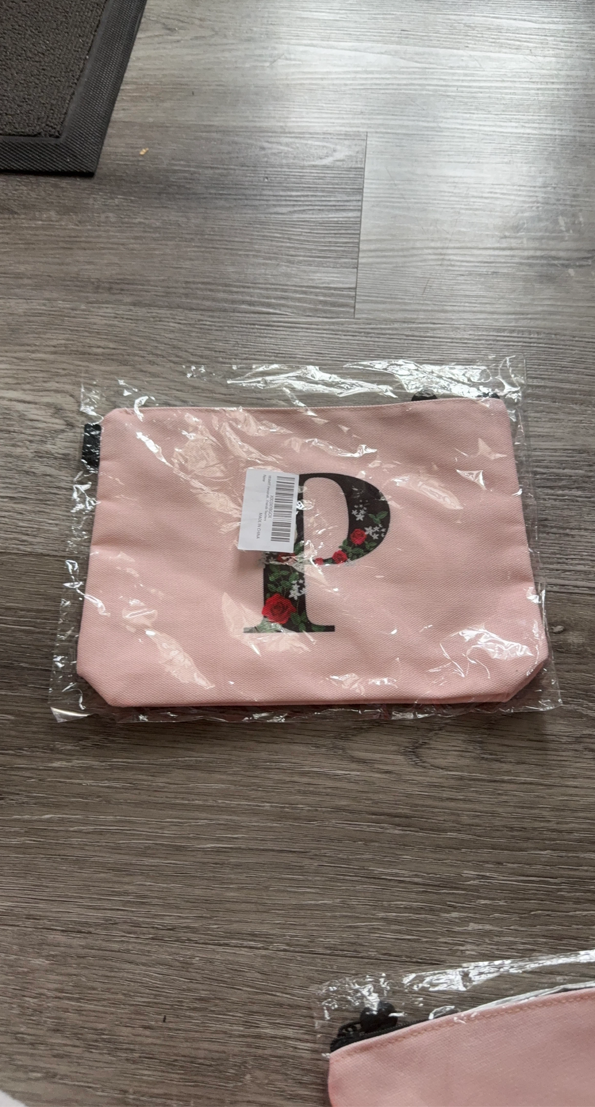 Pink Canvas Pouch with Floral Letter