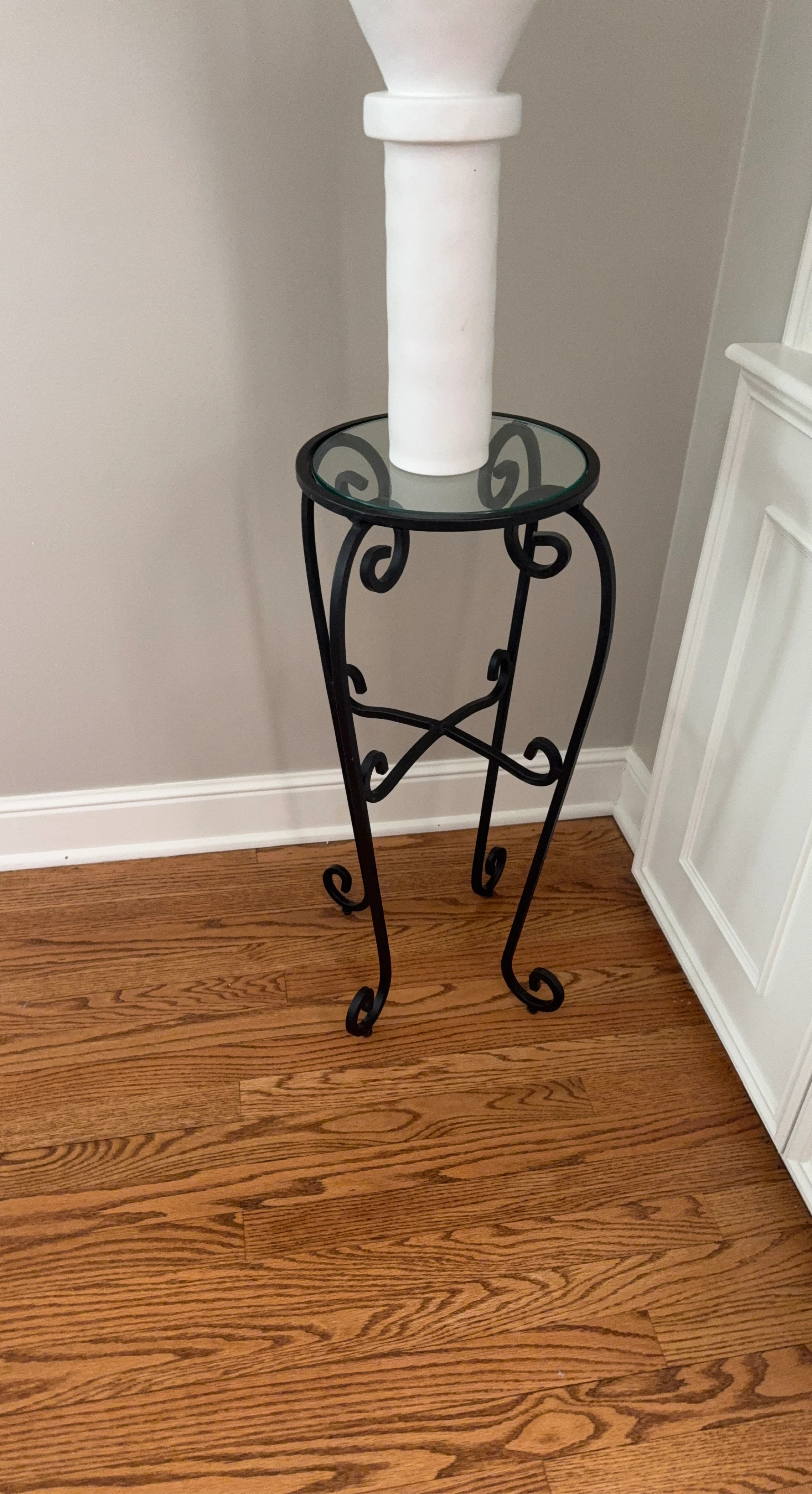 Wrought Iron and Glass Pedestal Plant Stand