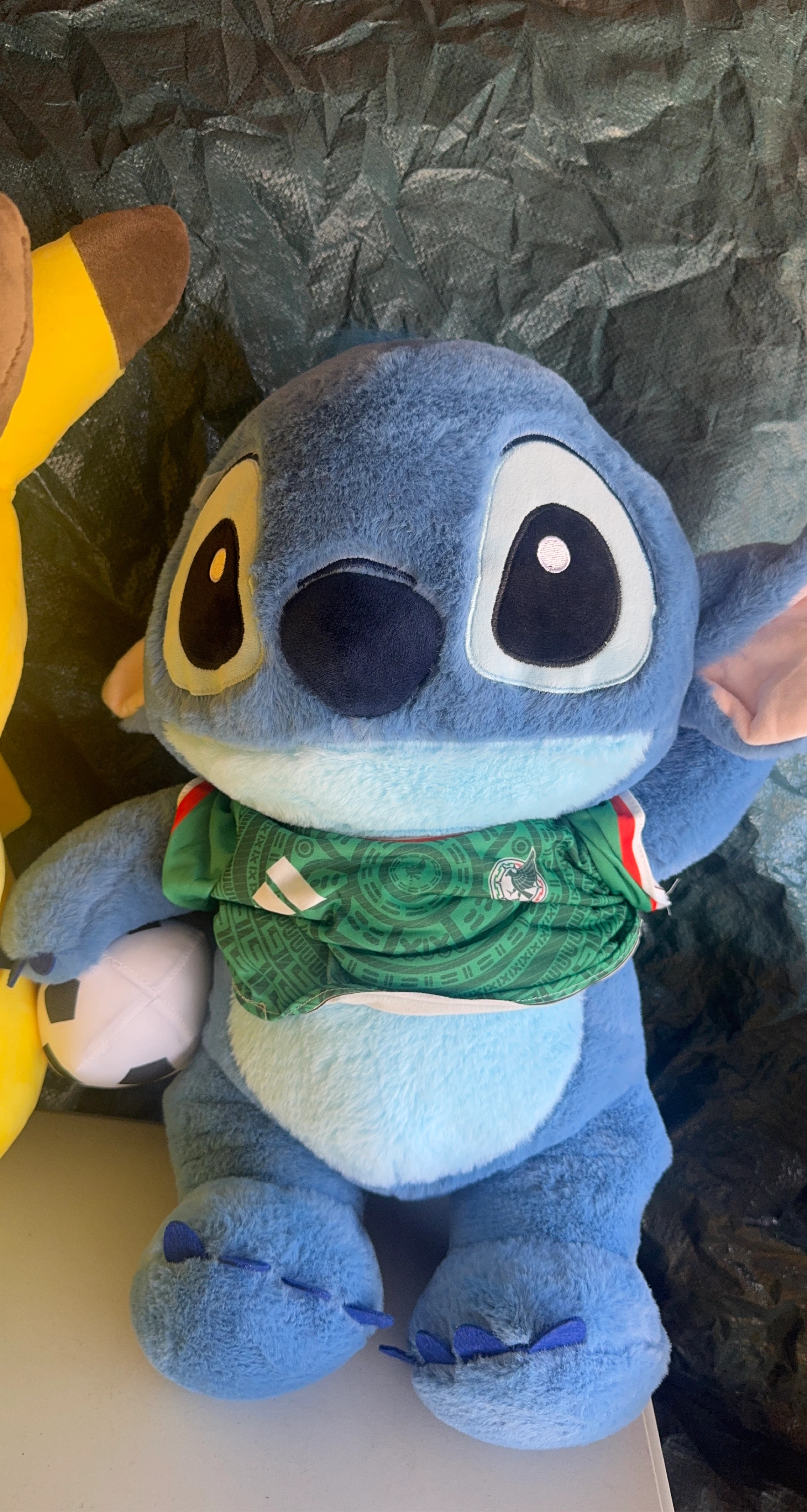 Plush Stitch Toy with Mexico Soccer Jersey and Soccer Ball