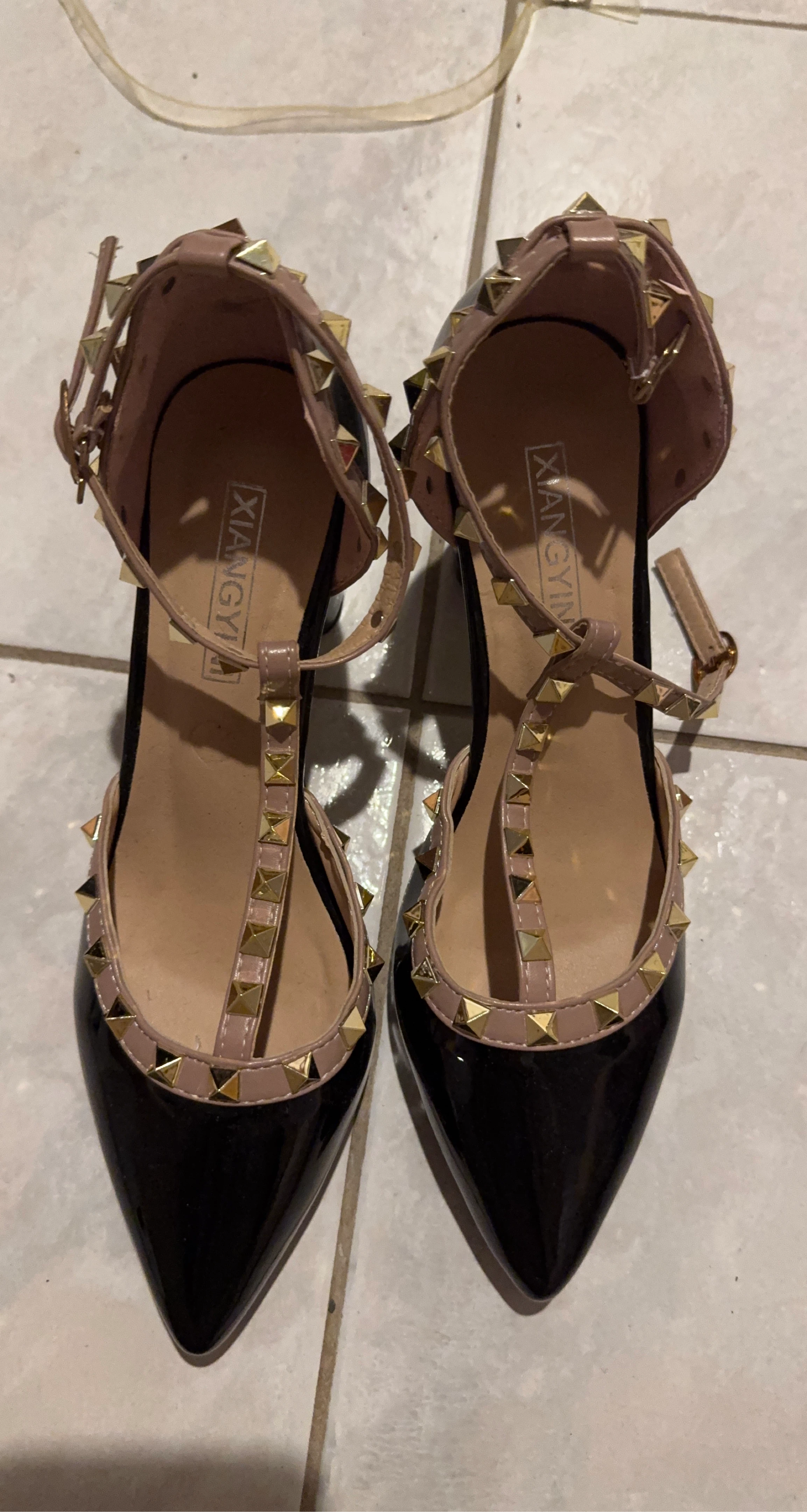 Studded T-Strap Heels