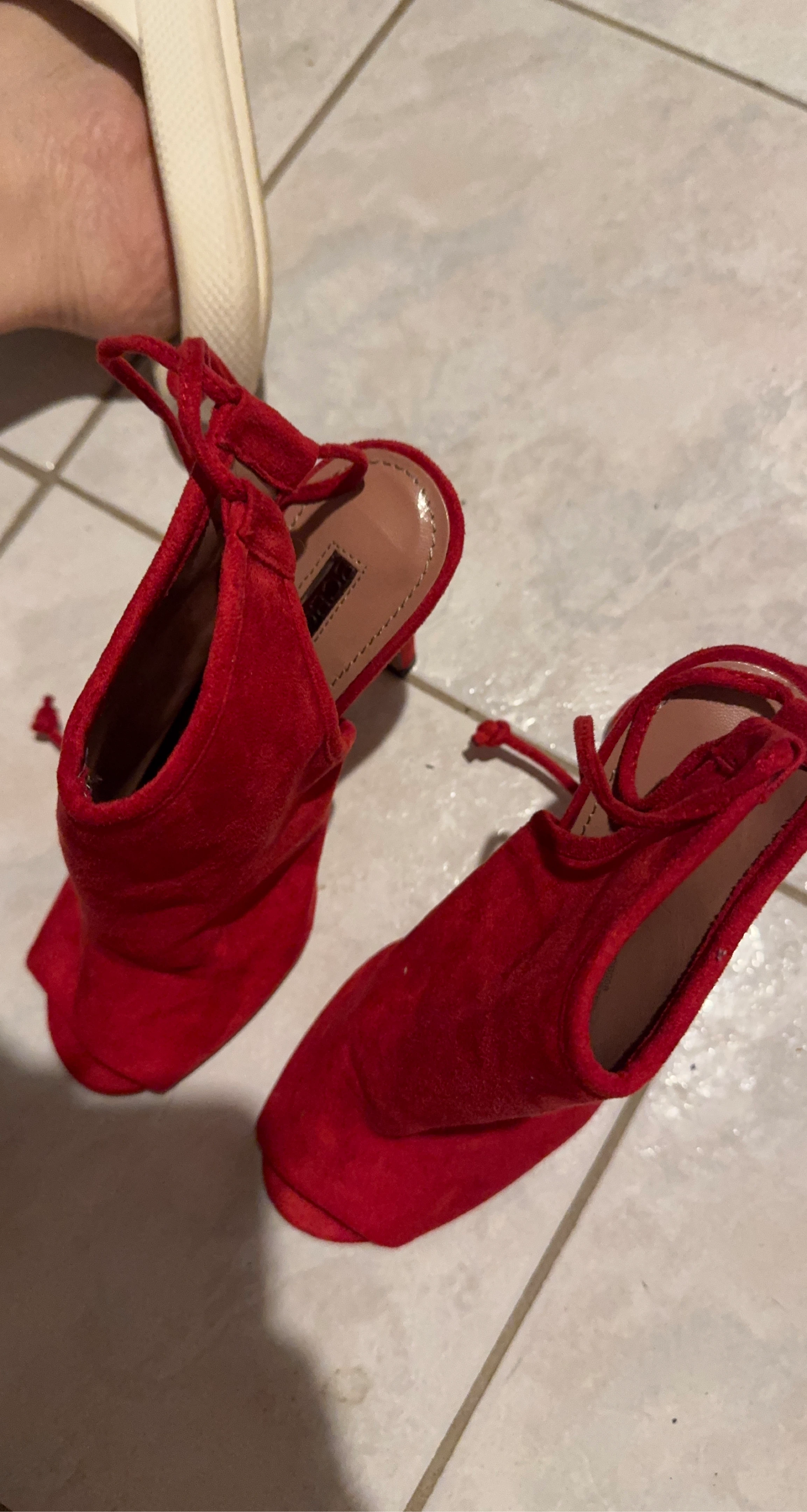 Red Suede Heels with Ankle Straps