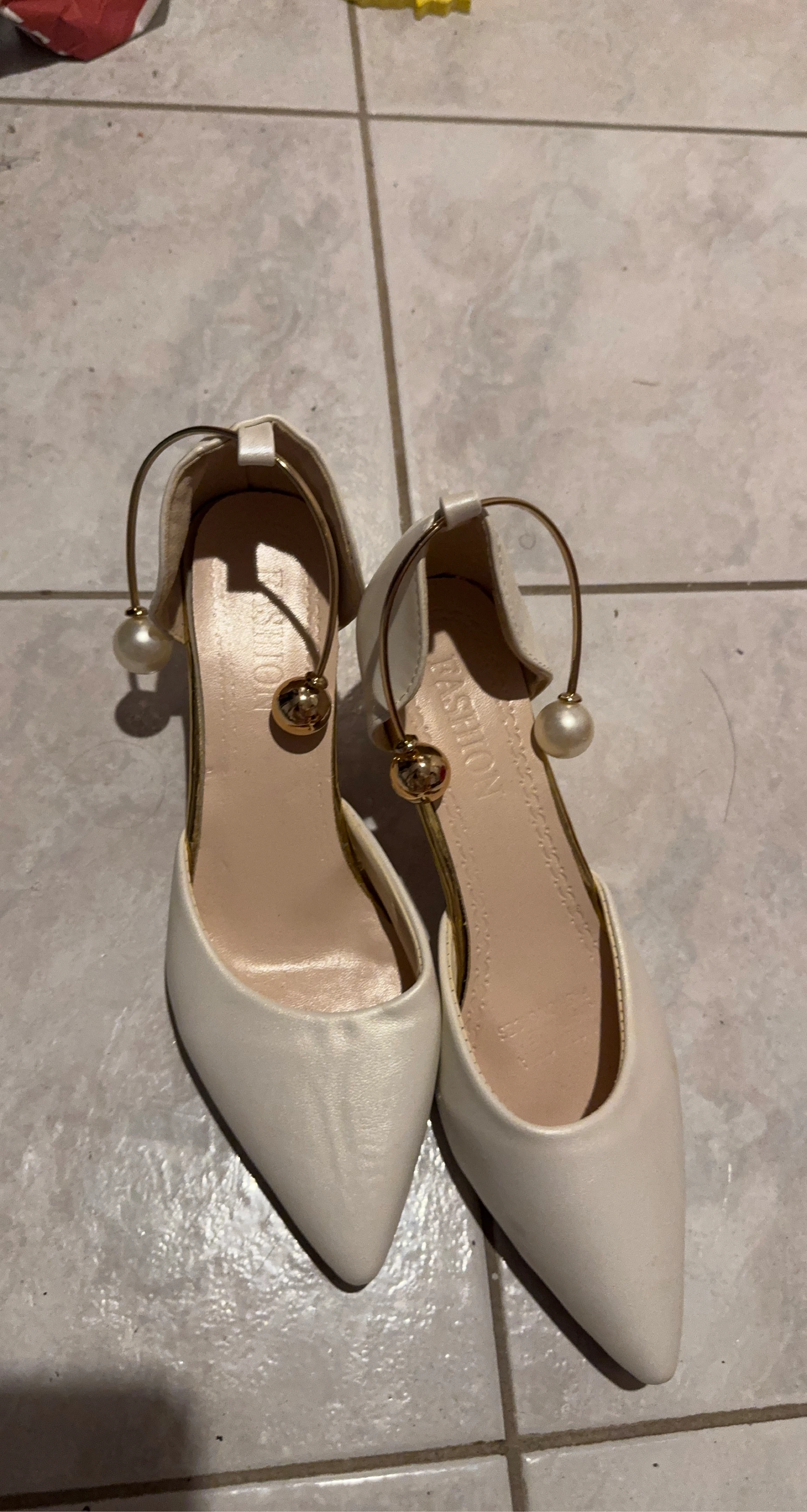 Women's White Fashion Heels with Pearl Embellishments