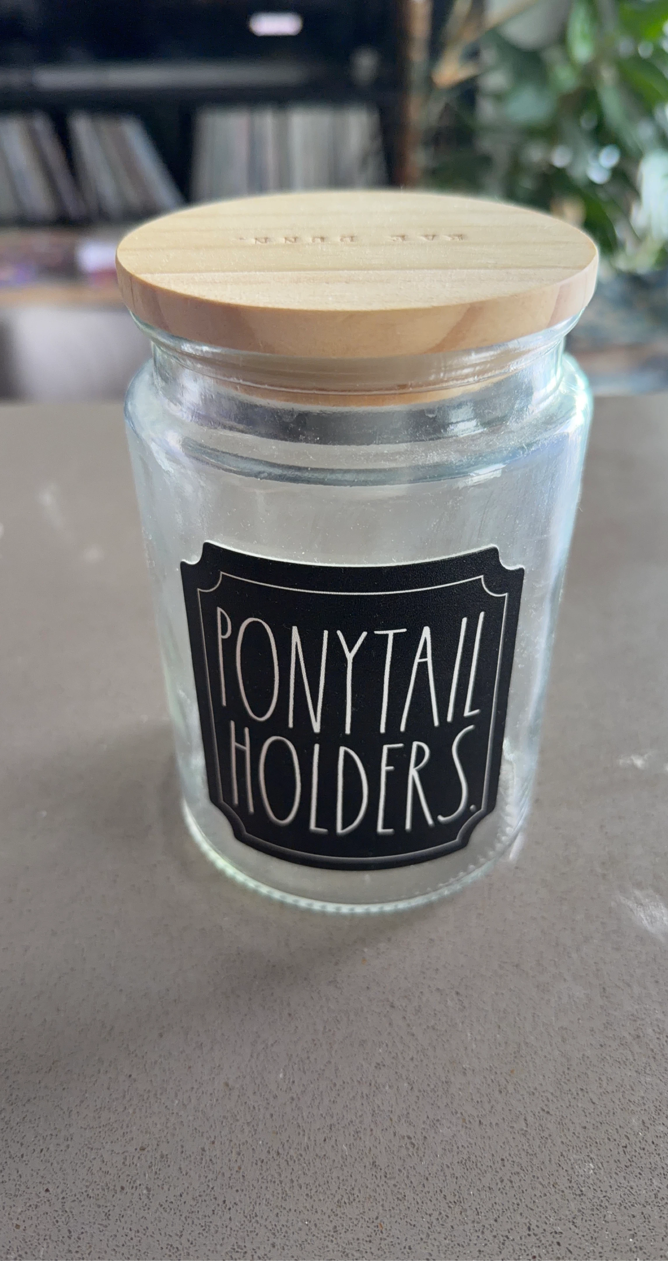Rae Dunn "Ponytail Holders" Glass Jar