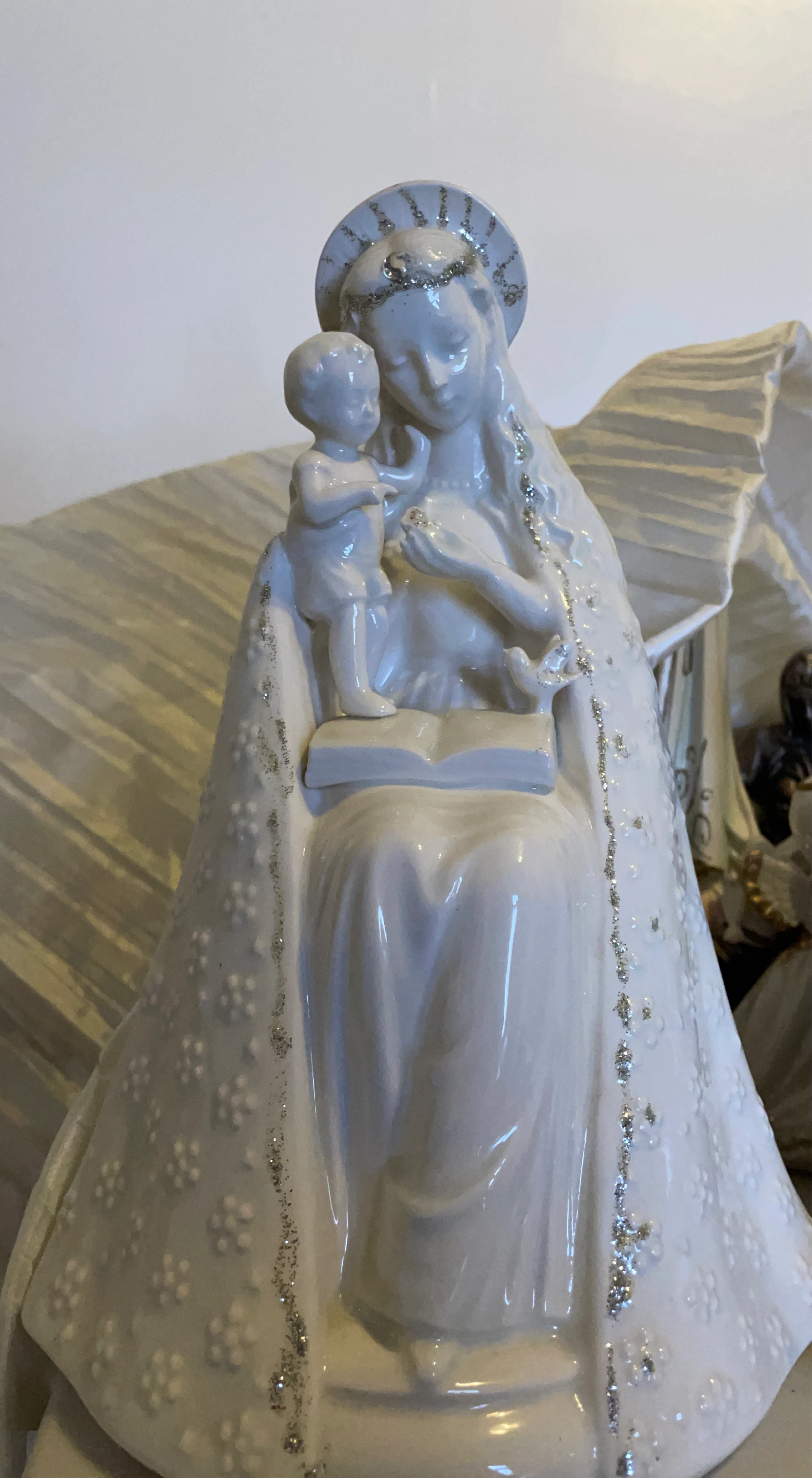 Ceramic Mother and Child Figurine with Book