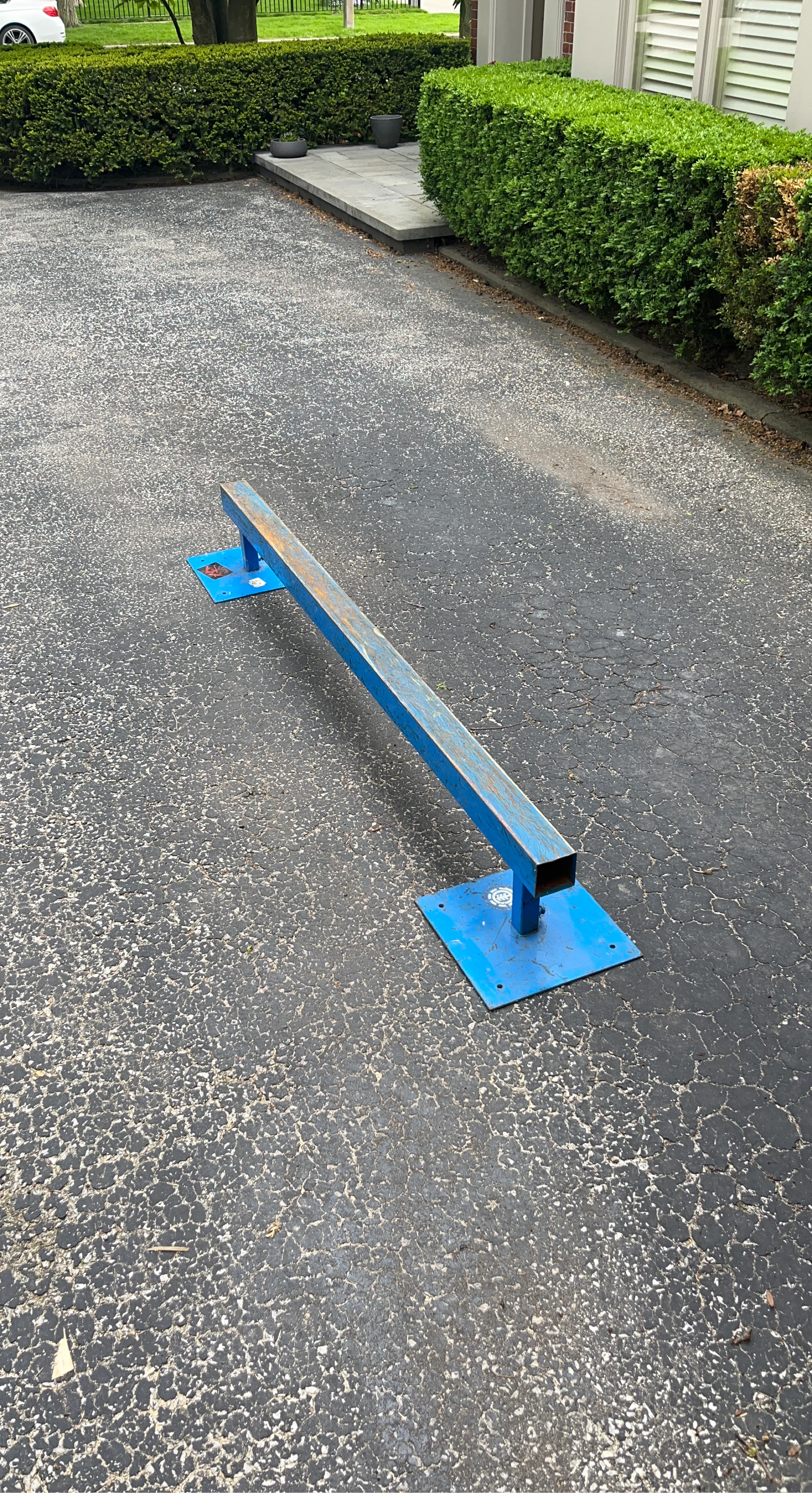 Blue Metal Skateboard Grind Rail