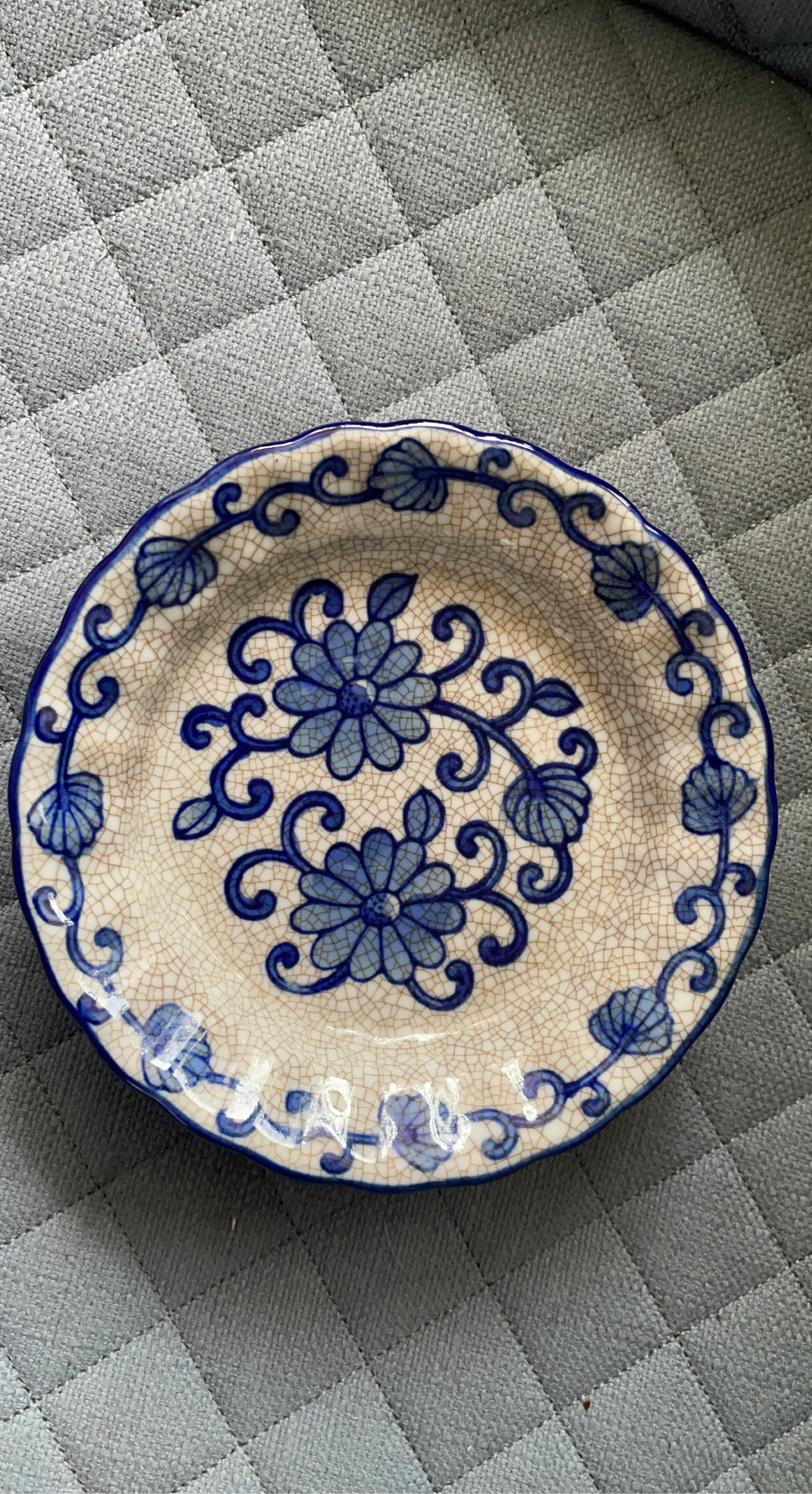 Blue and White Floral Ceramic Plate