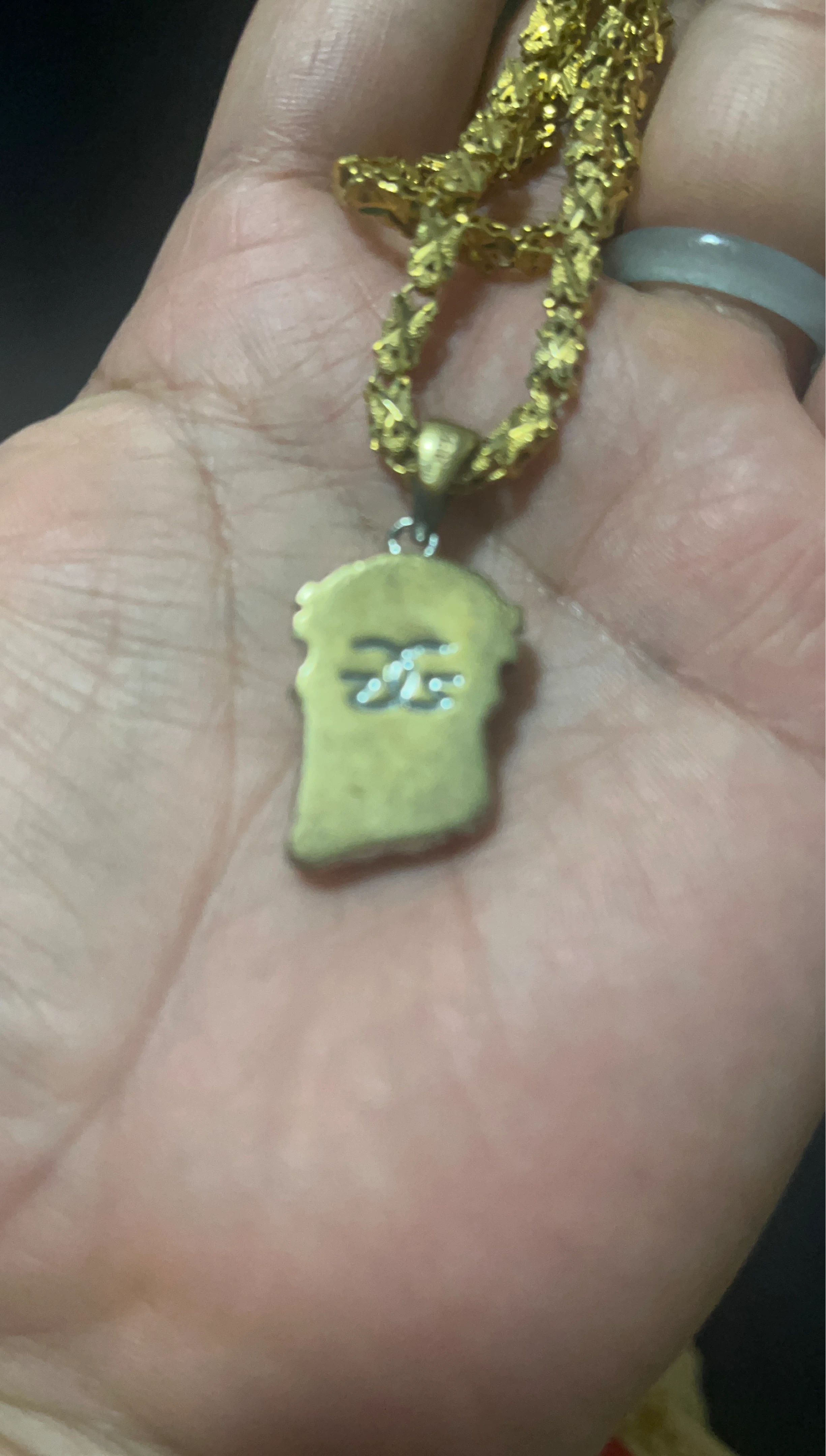Gold Tone Jesus Face Pendant with Chain