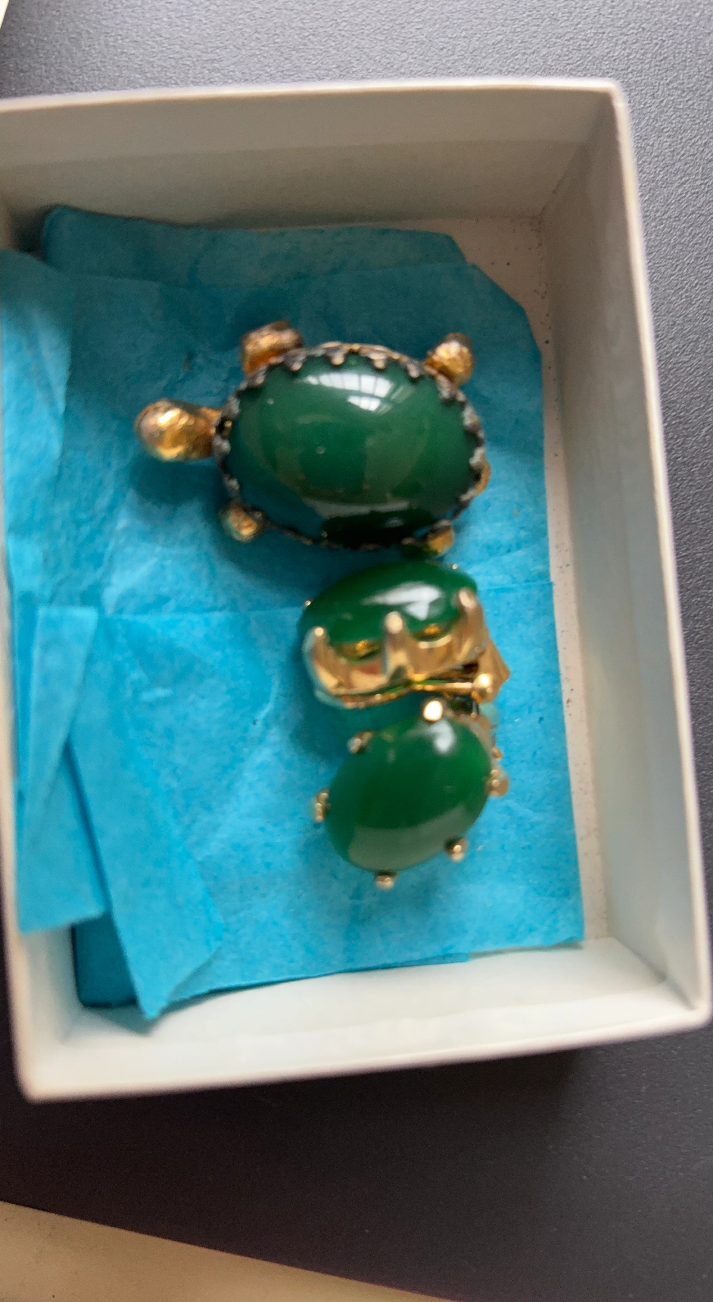 Green Turtle Brooch and Clip-On Earring Set