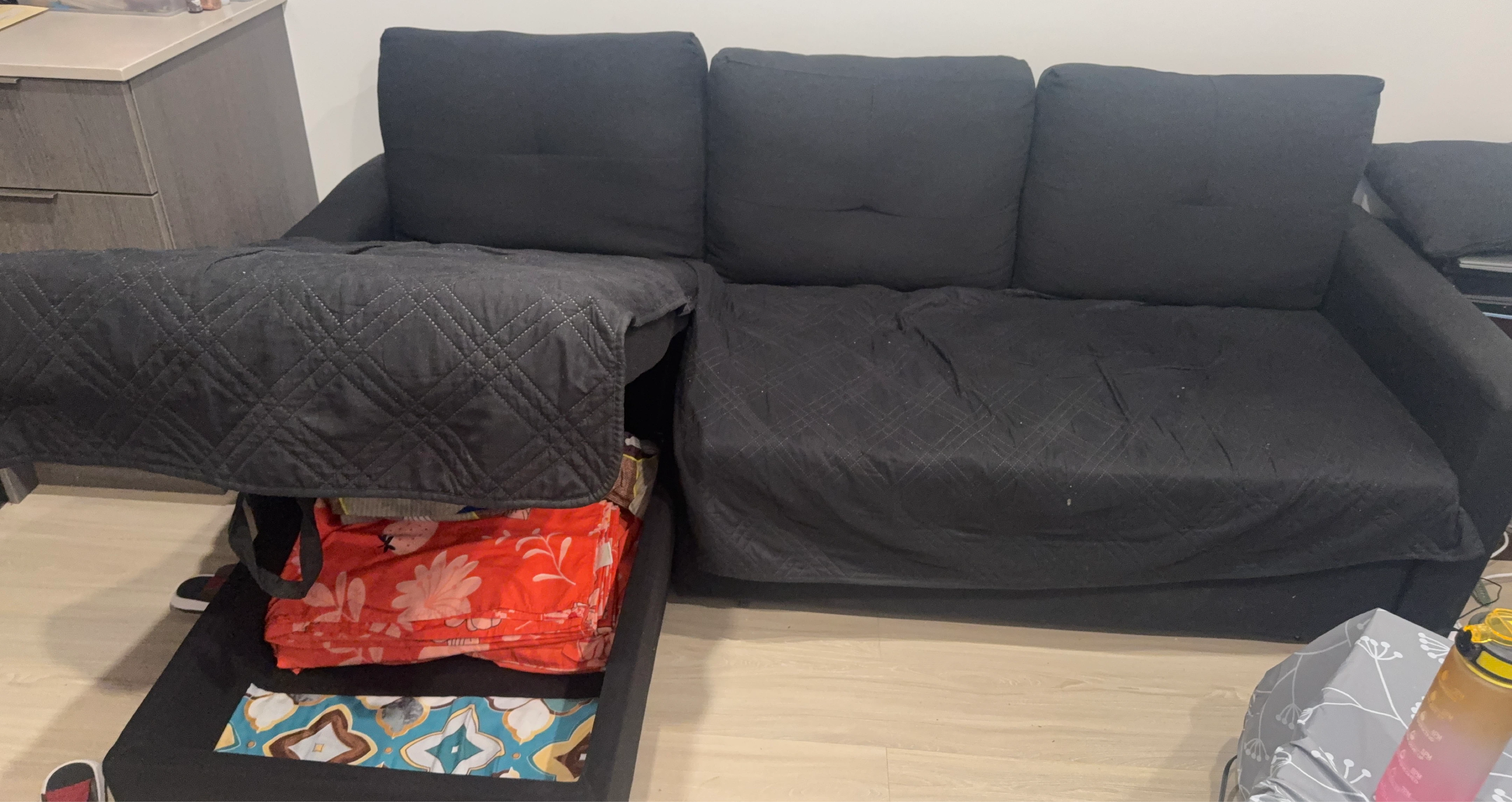 Black Sectional Sofa with Storage