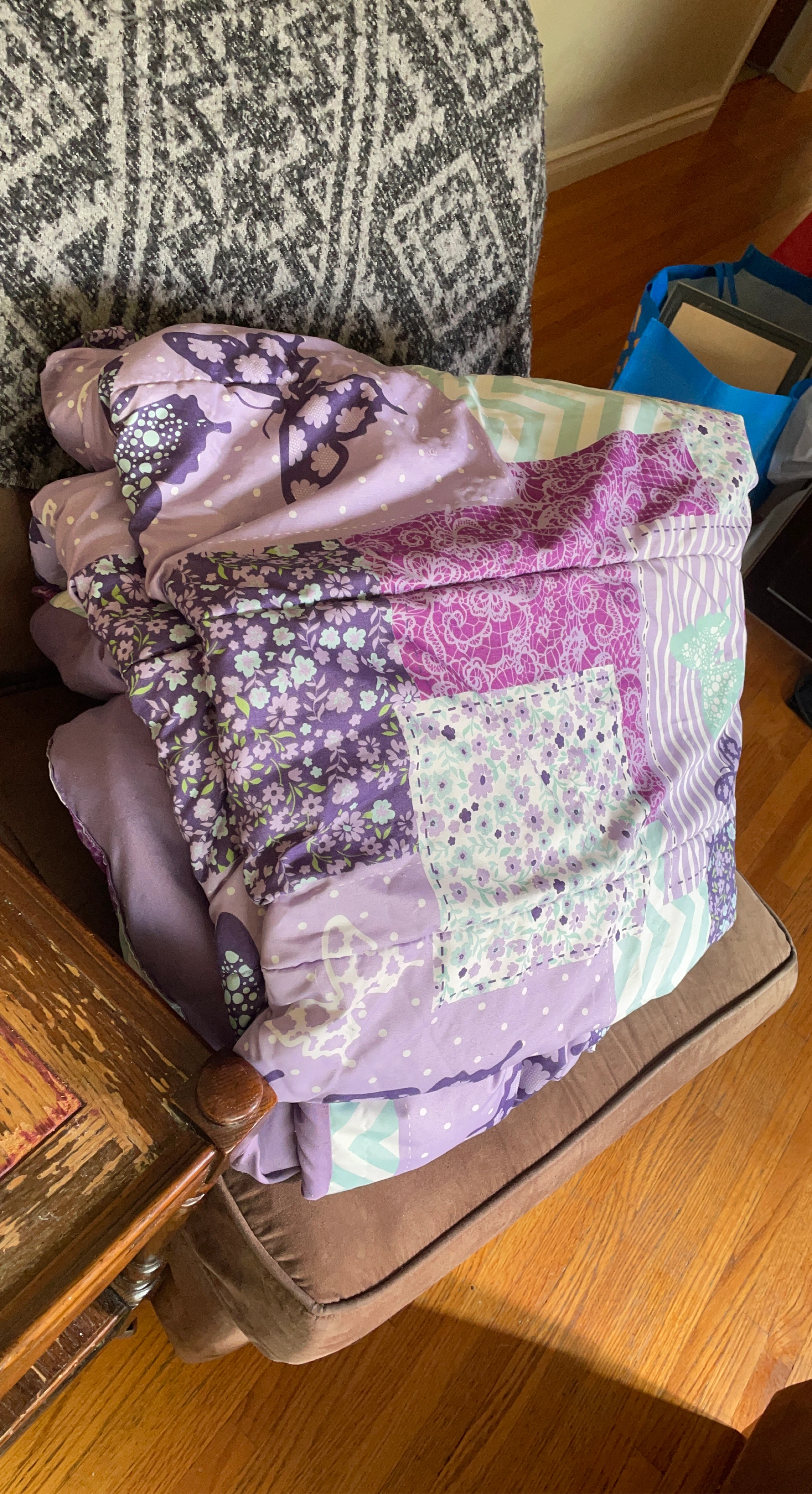 Single Purple Butterfly Patchwork Quilt