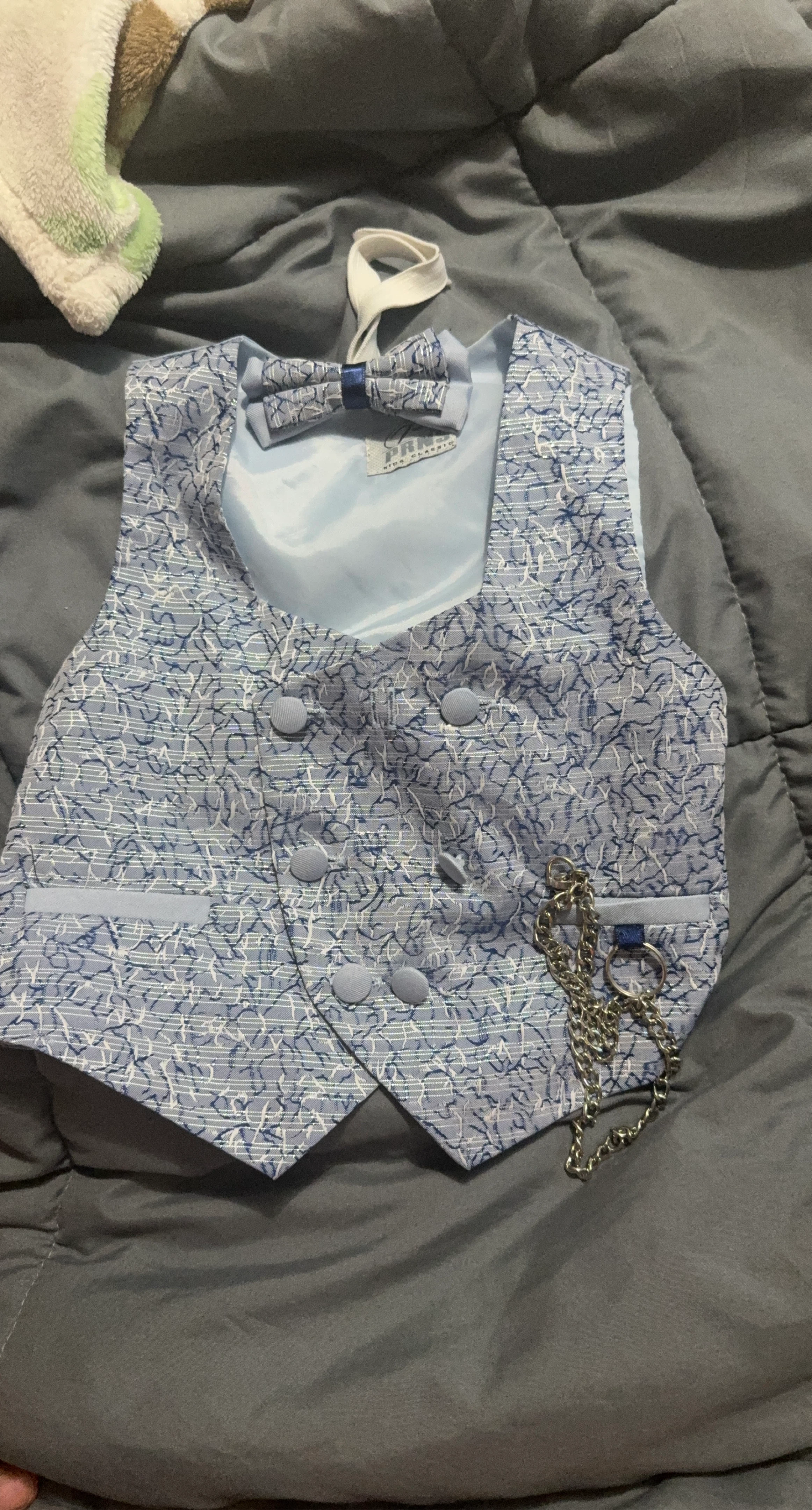 Kids' Blue Patterned Vest and Bowtie Set