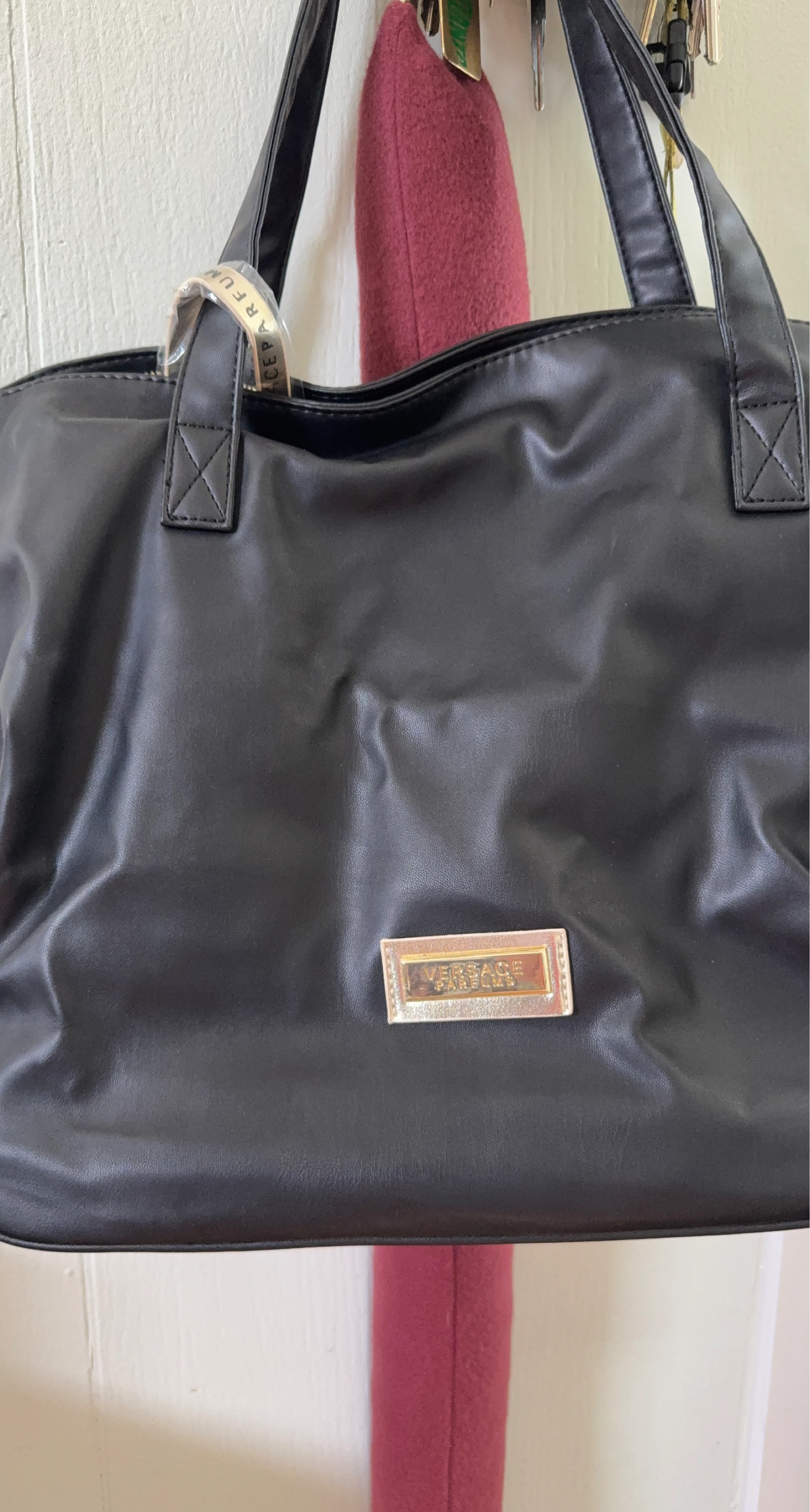 Versace Parfum Black Tote Bag with Gold Pouch