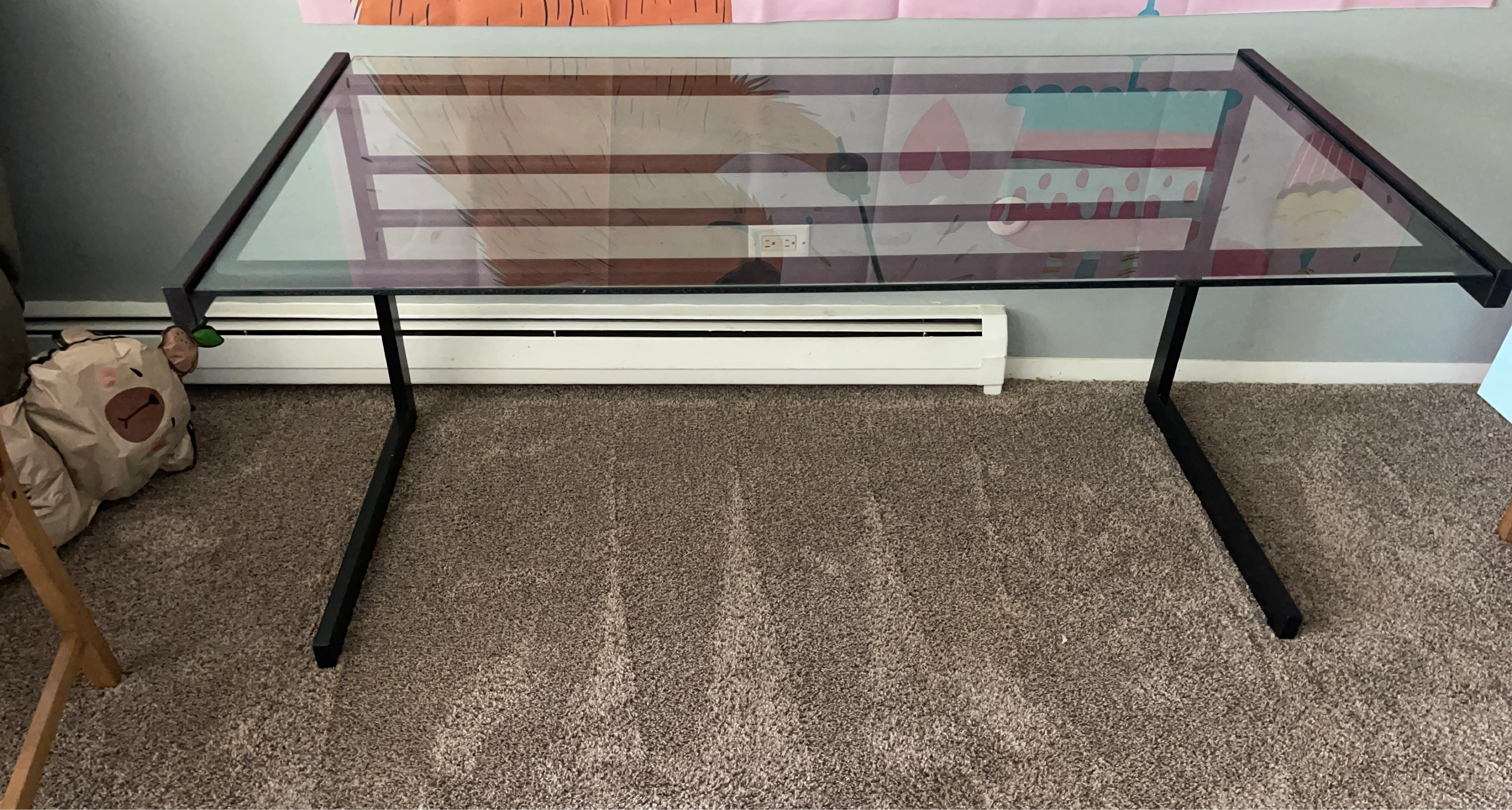 Glass Top Desk with Black Metal Frame