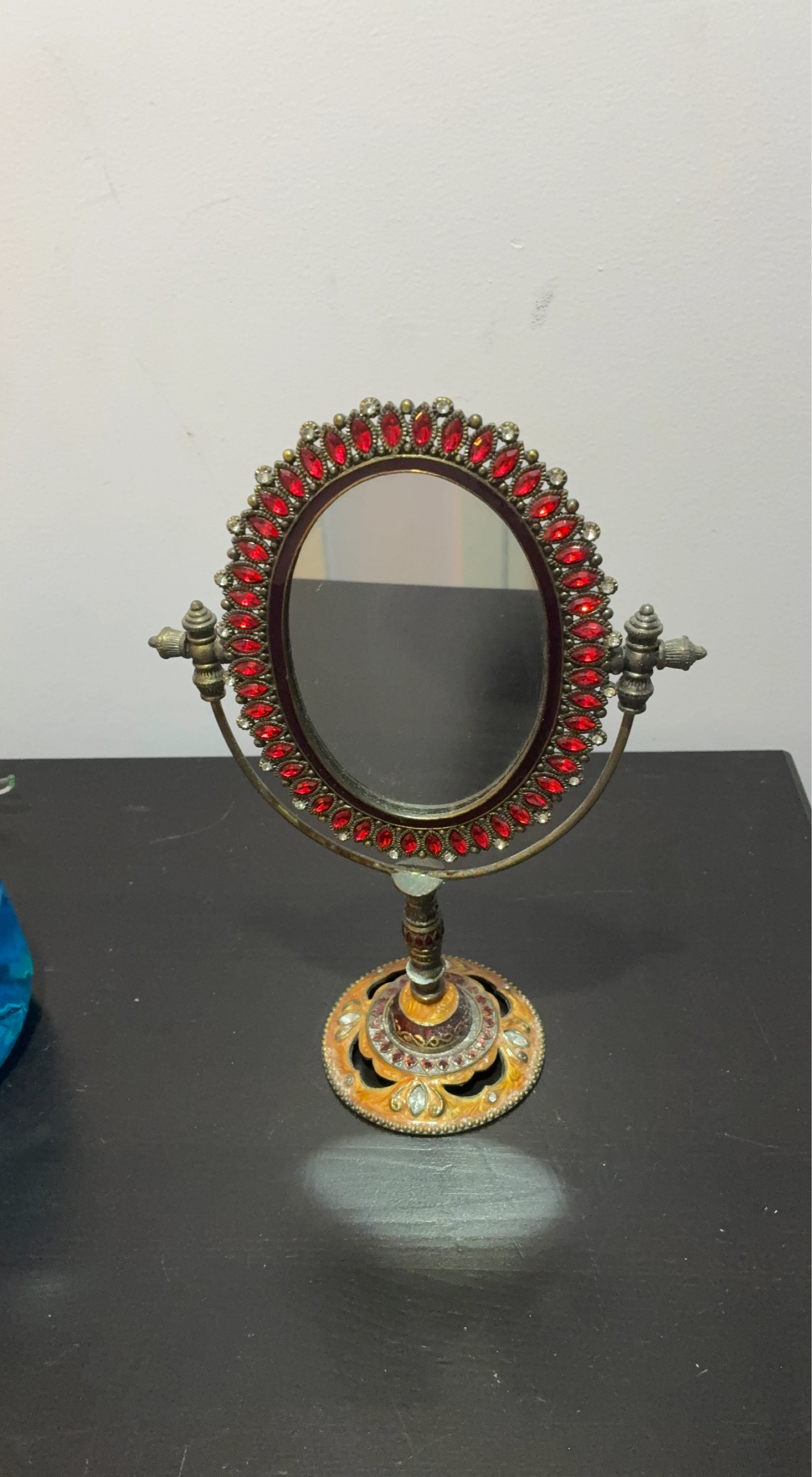 Decorative Oval Vanity Mirror with Red Rhinestones - photo 2