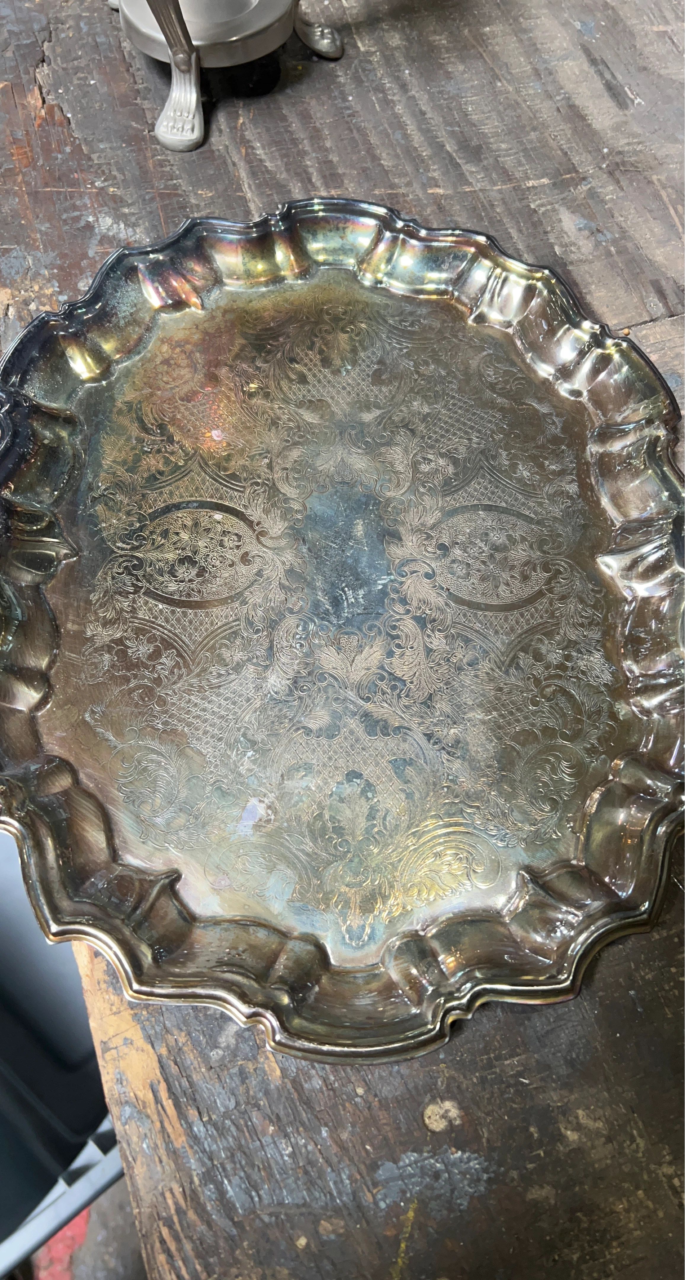 Vintage Ornate Silver Plated Serving Tray