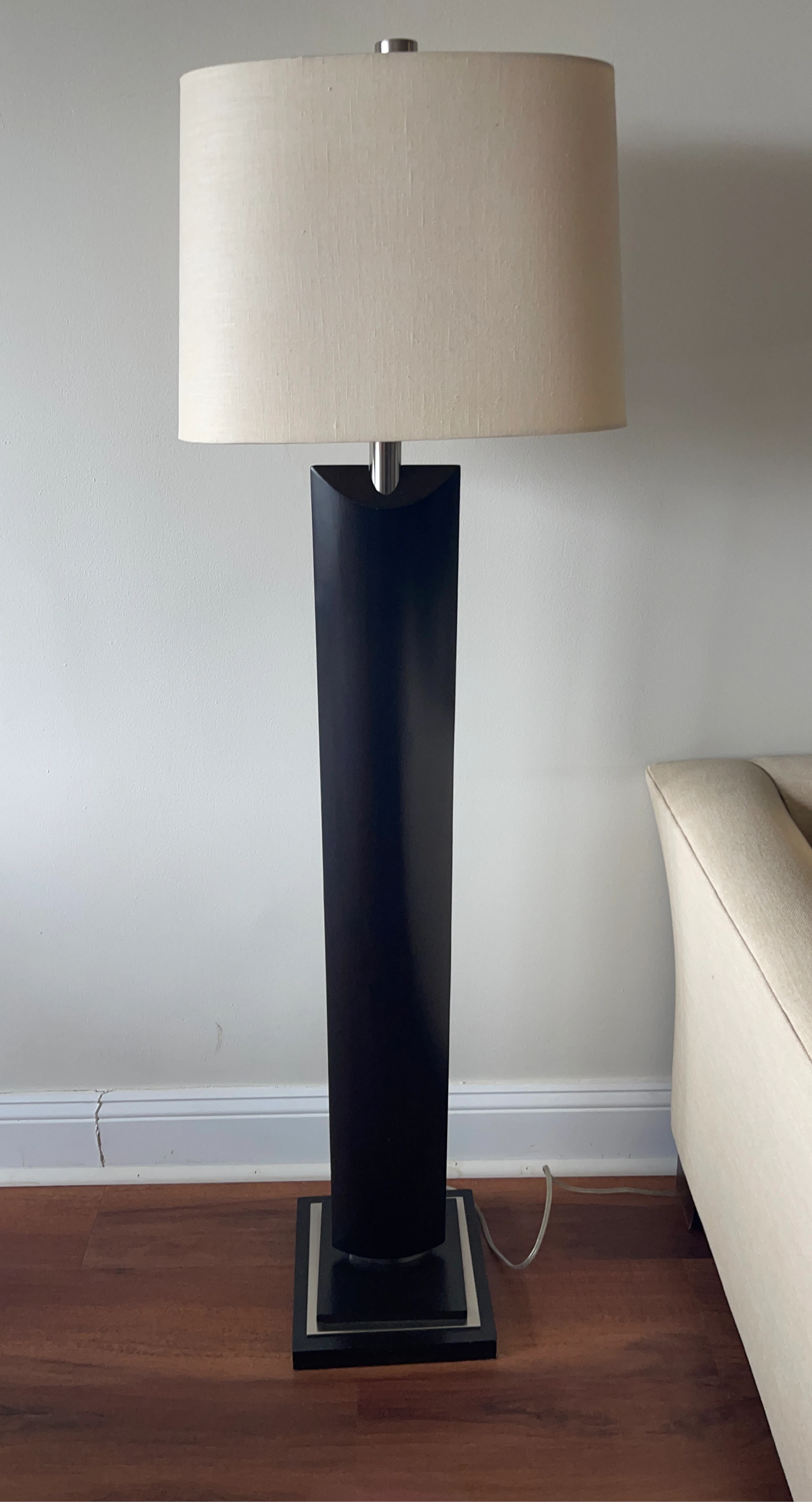 Modern Dark Wood Floor Lamp with Beige Shade