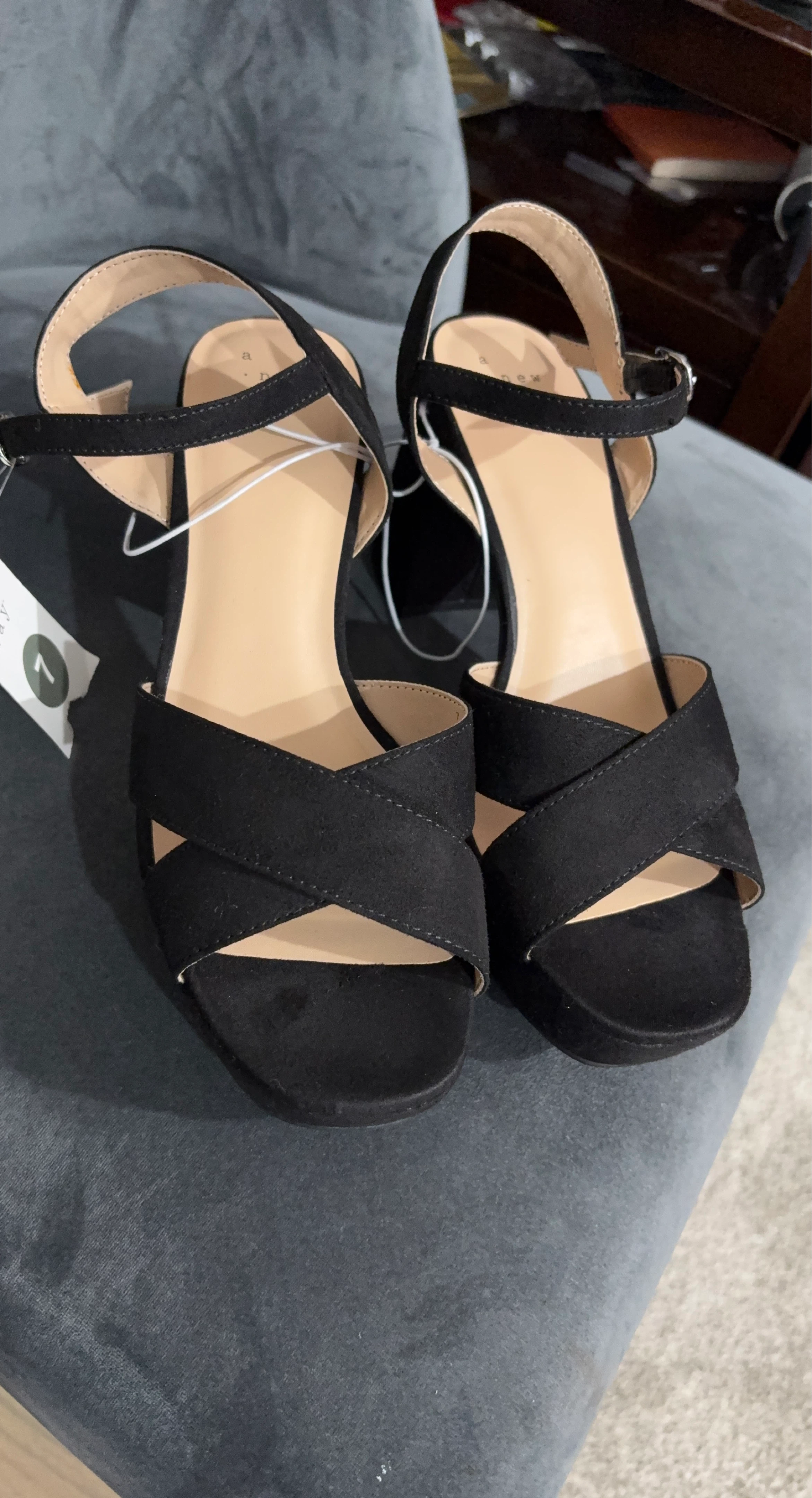 Black Suede Platform Block Heels