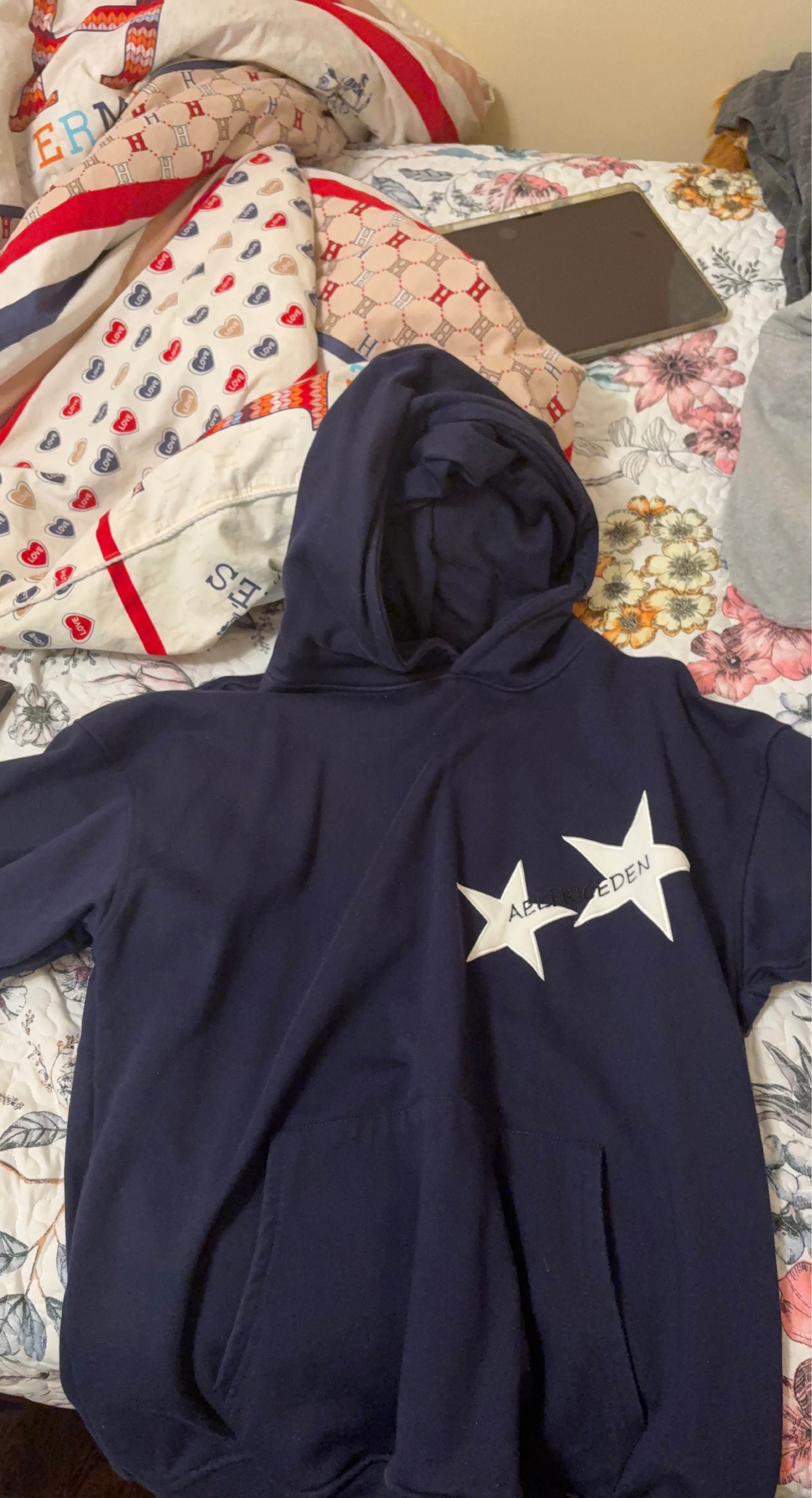 Adults Navy Blue Hoodie with White Star Graphic