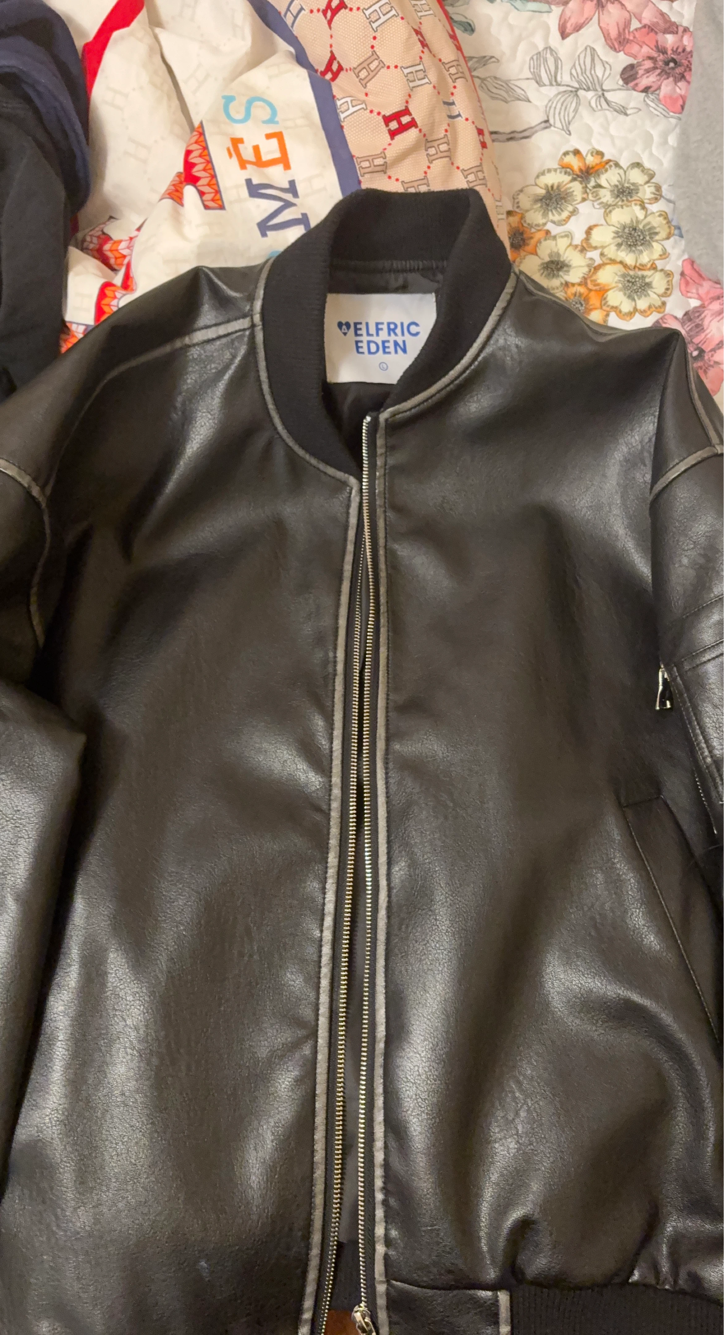 Aelfric Eden Faux Leather Bomber Jacket Black