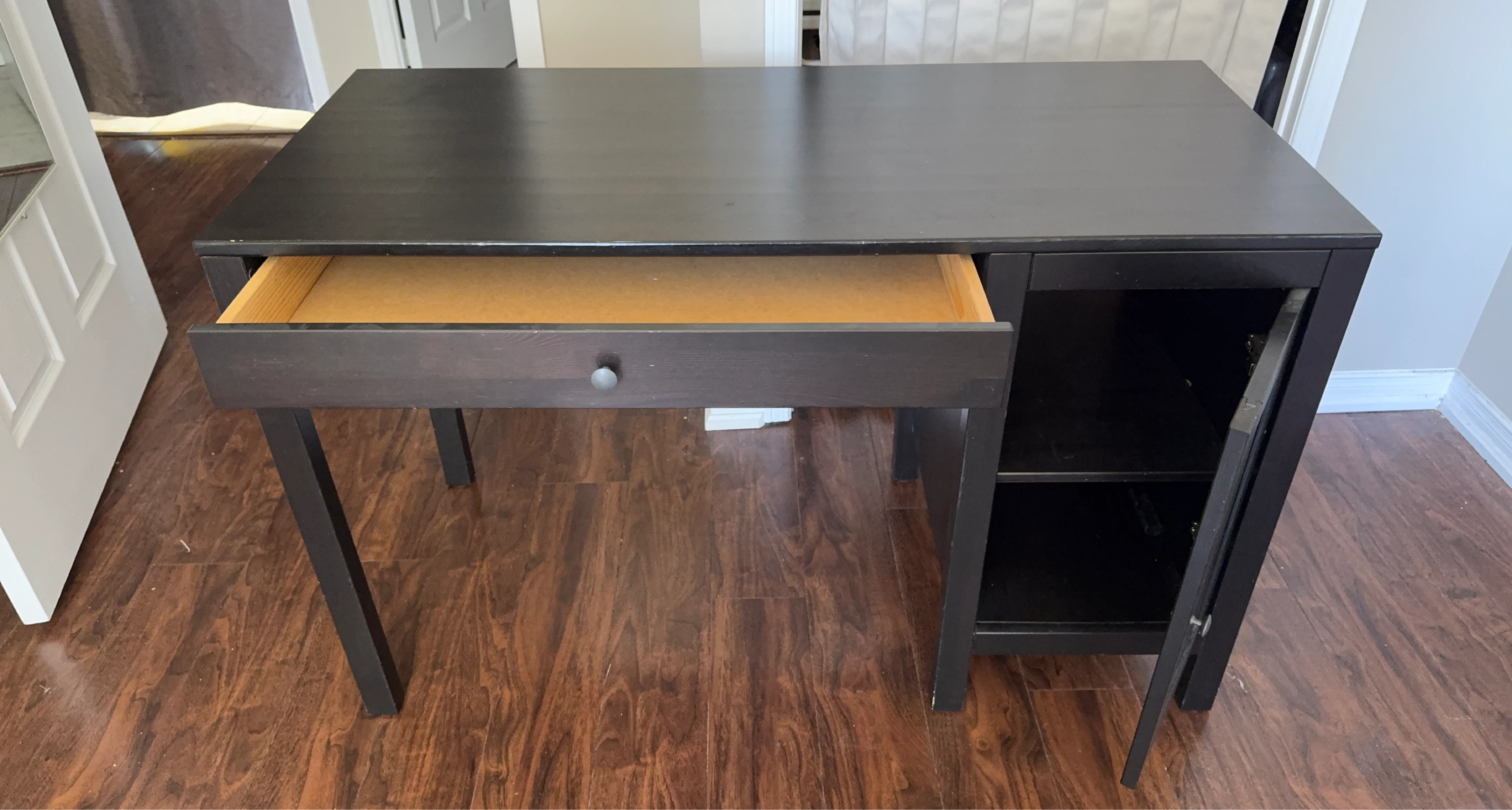 Dark Brown Desk with Drawer and Cabinet