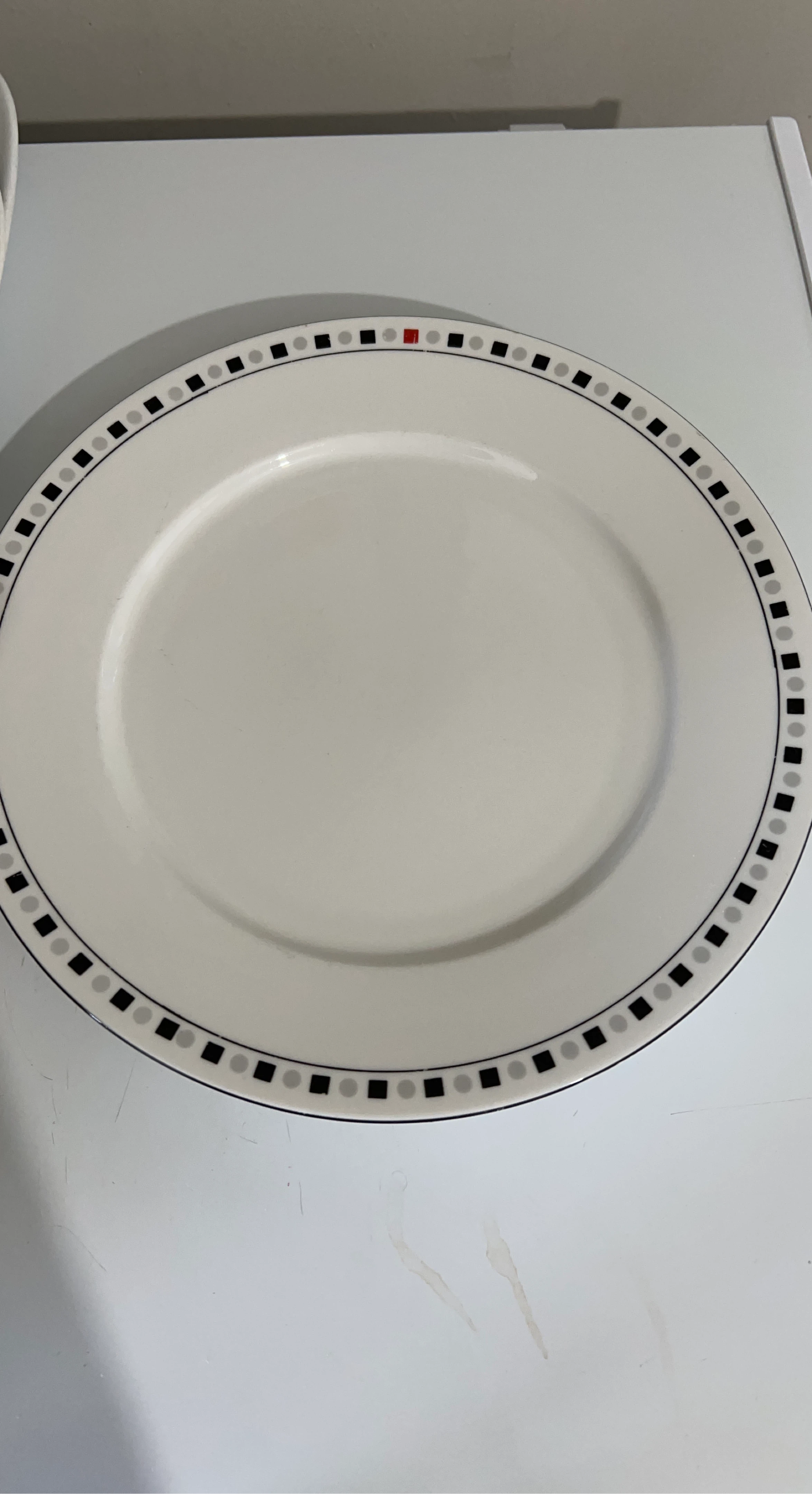White Dinner Plate with Geometric Border