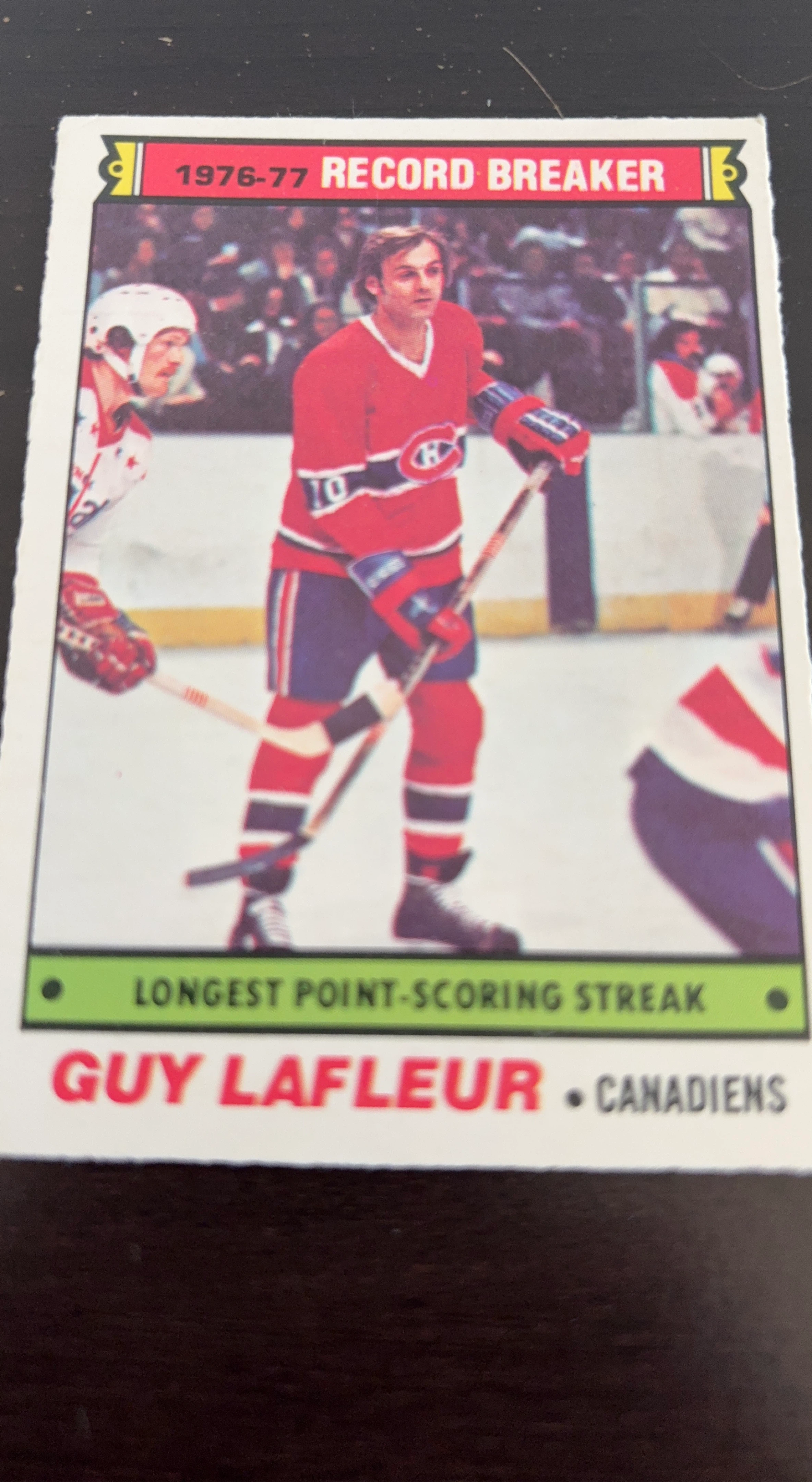 1976-77 Guy Lafleur Record Breaker Hockey Card