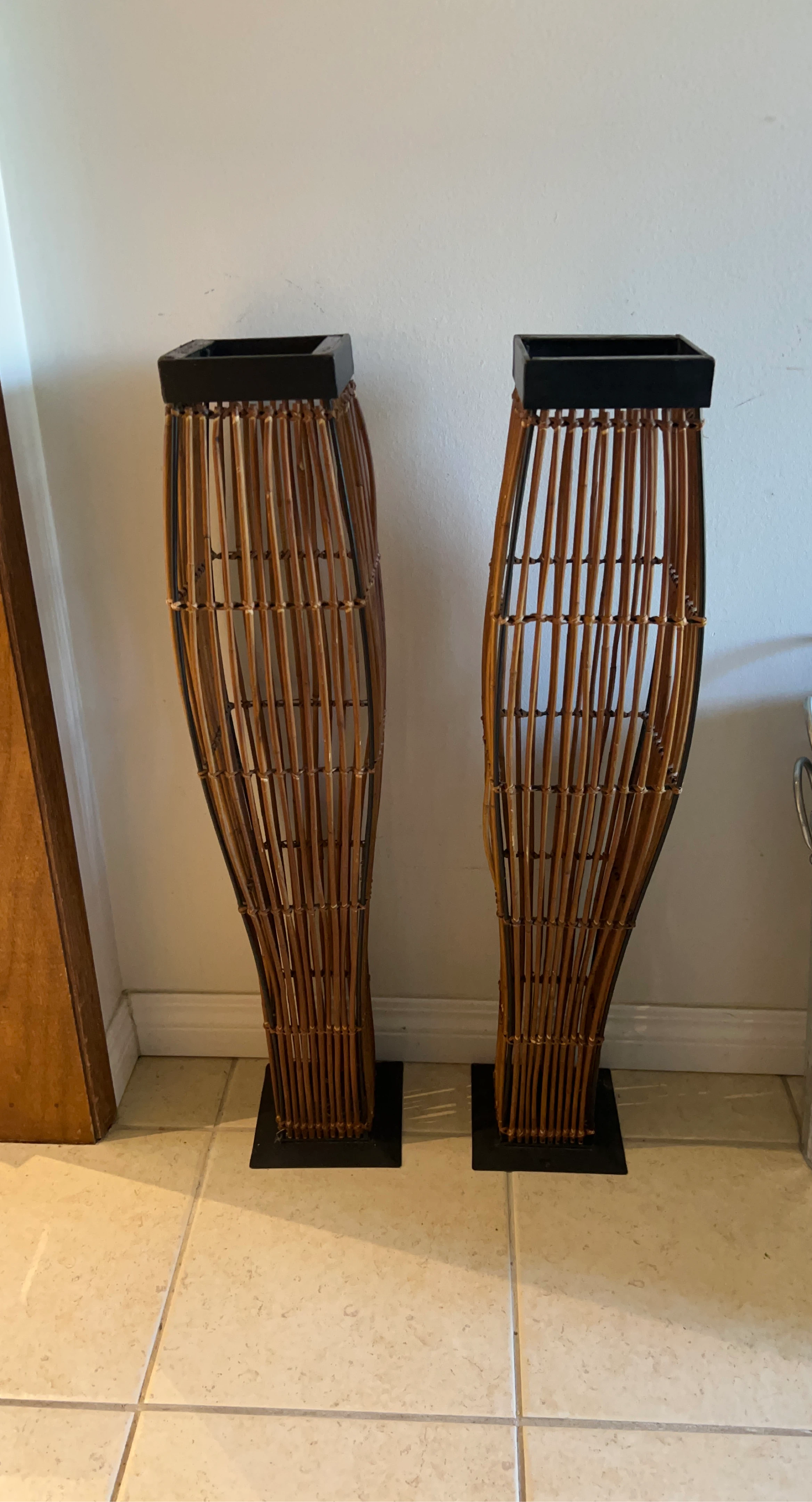 Set of 2 Tall Bamboo Floor  Vases