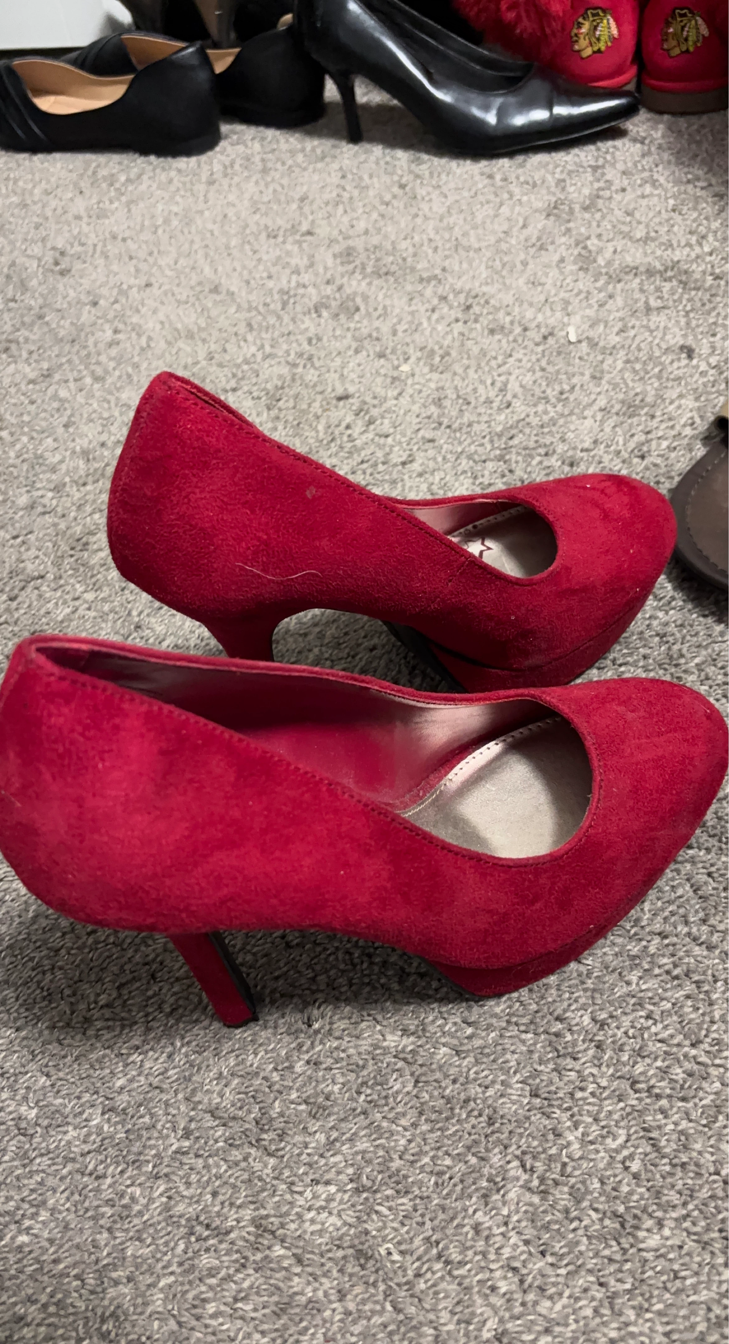 Red Suede Platform Heels