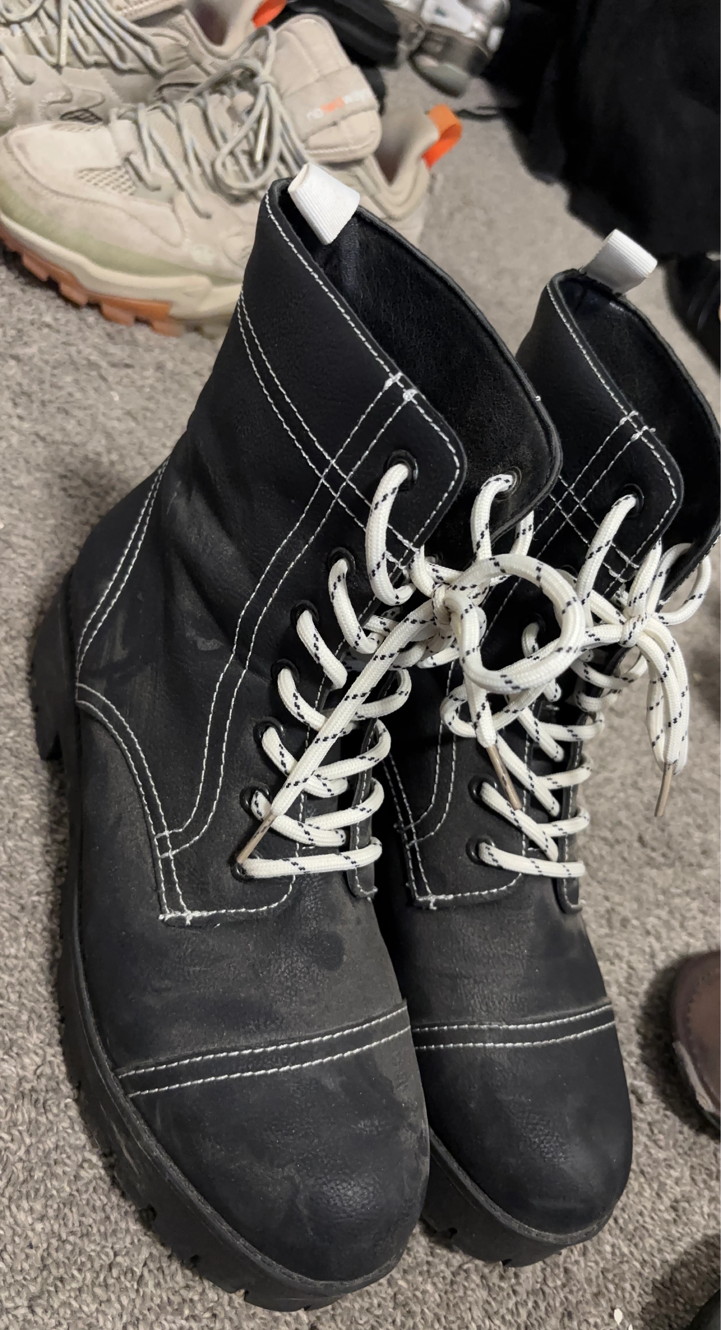 Black Lace-Up Winter Combat Style Boots