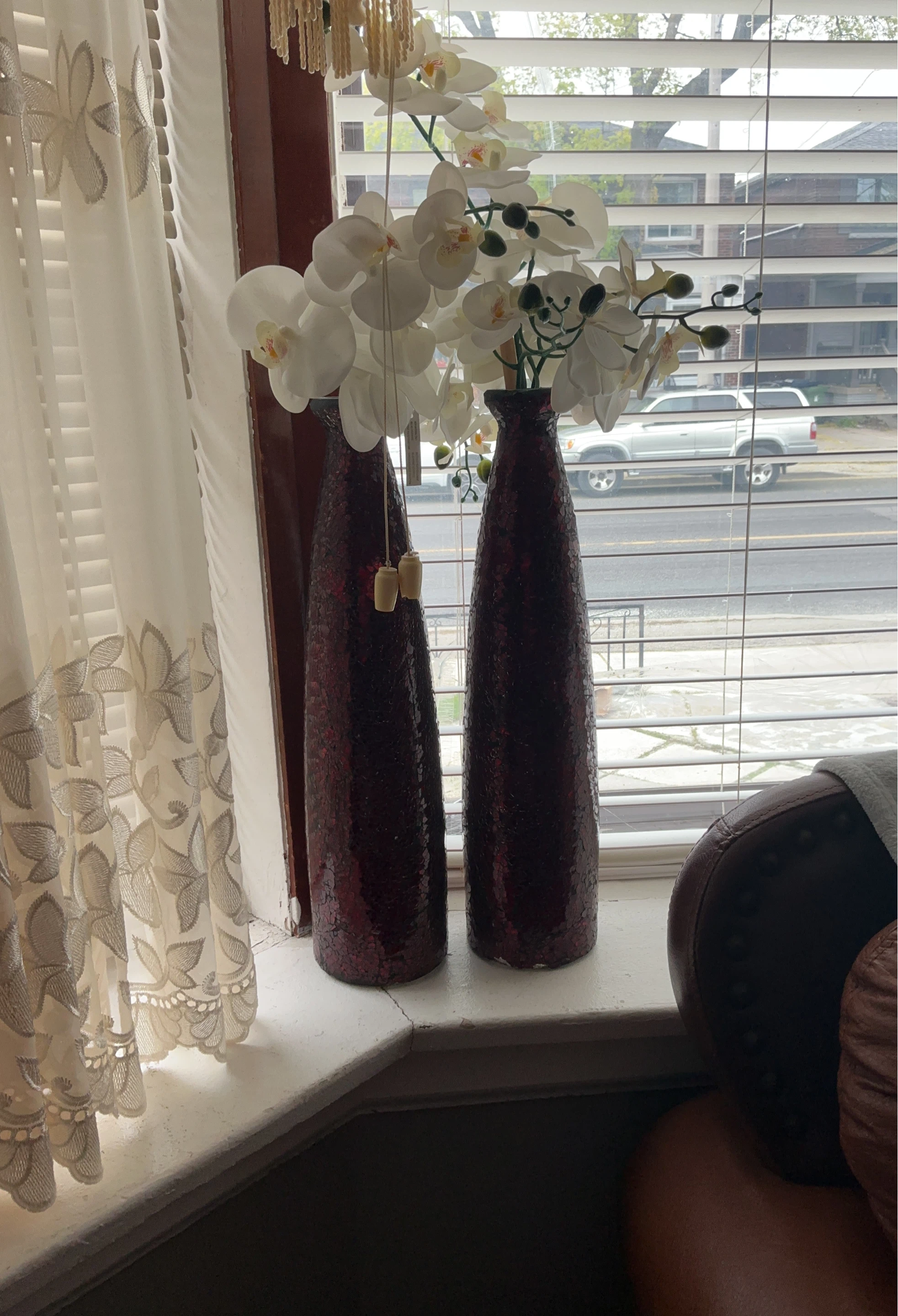 Pair of Red Mosaic Glass Vases - photo 2