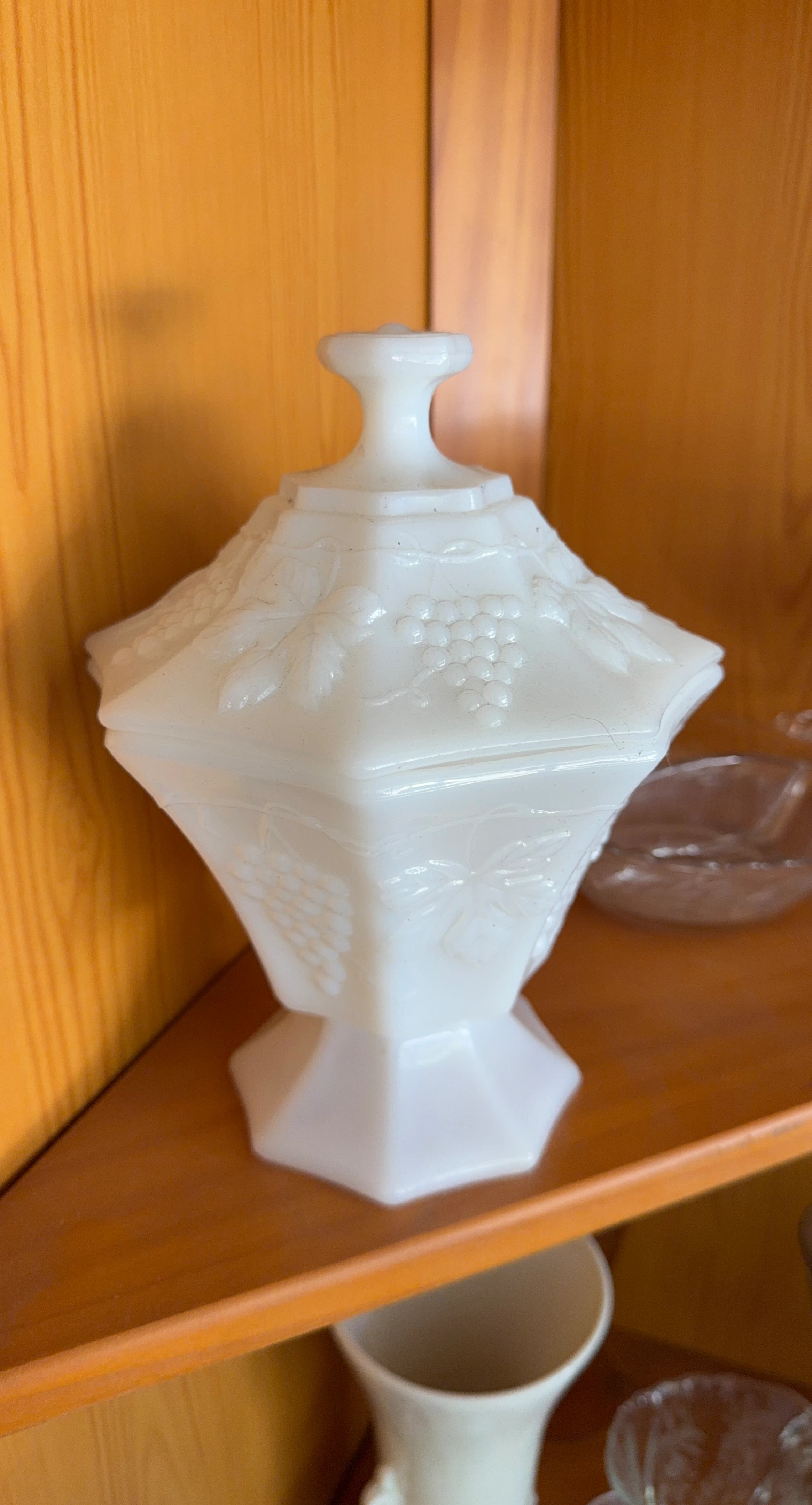 Vintage Milk Glass Candy Dish with Grape Embossing